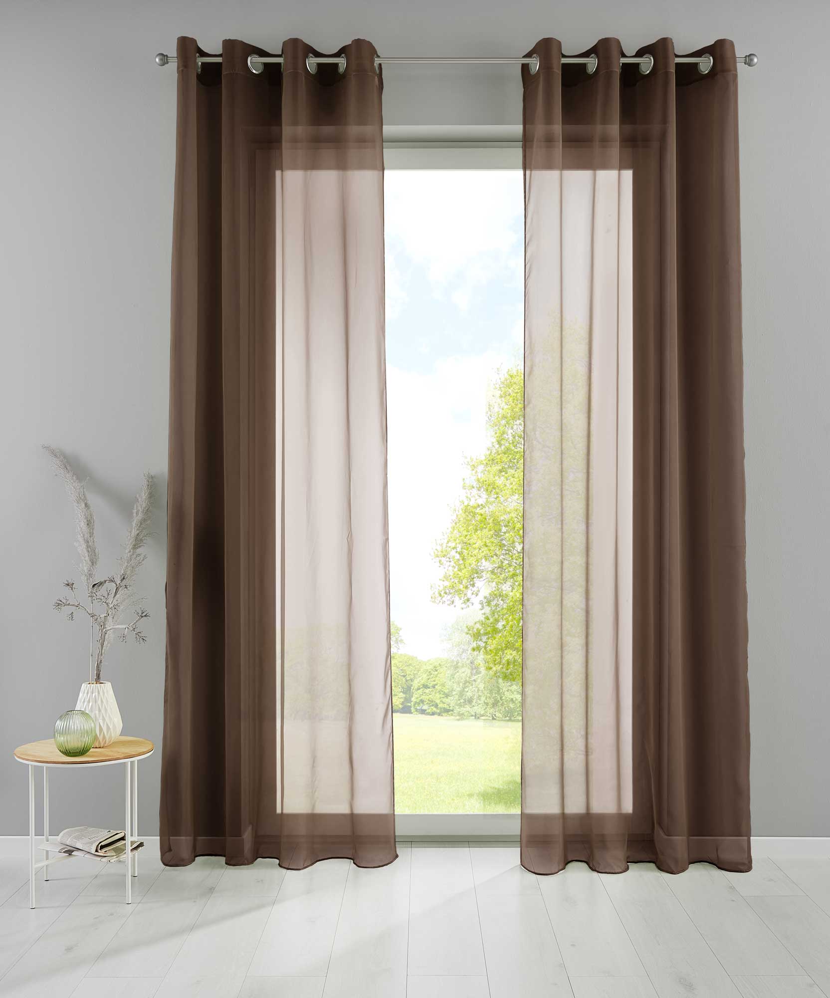 2er Set Ösengardinen Transparent »Basel« Gardine Bleiband Store Vorhang 20332TR2 Braun HxB 245x140 cm Gardinen Set 20332TR2braun_b8587d3d-e8aa-497a-92e1-5e724b024135 | Gardinenbox.de