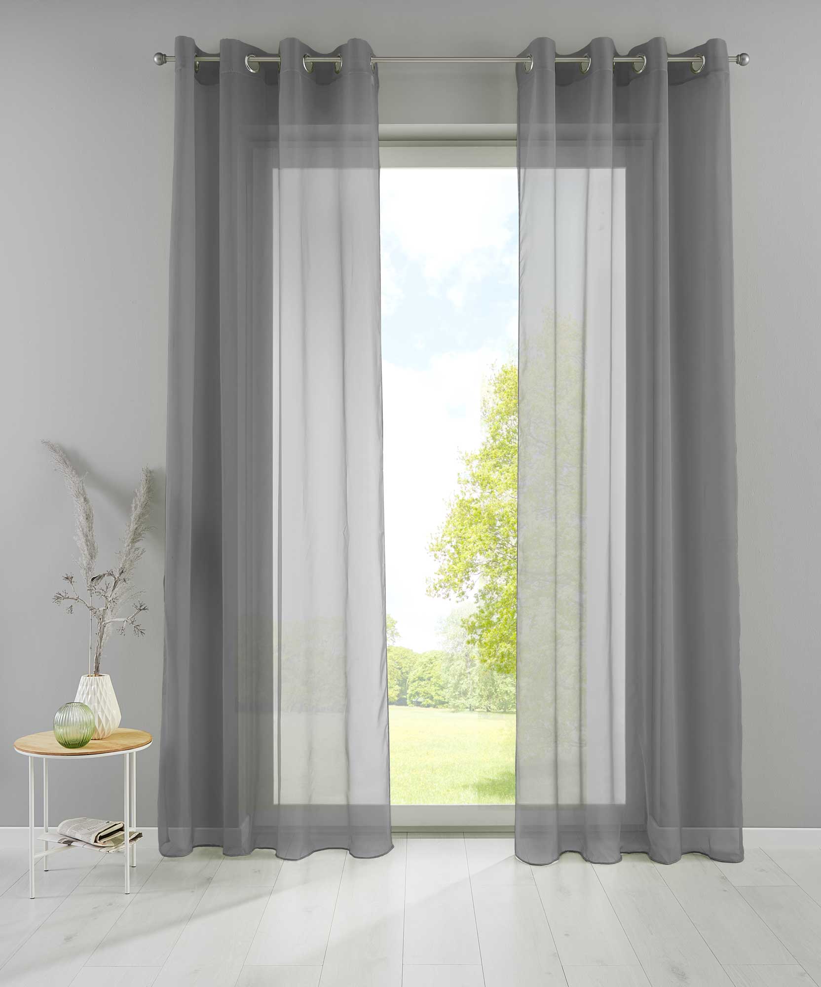 2er Set Ösengardinen Transparent »Basel« Gardine Bleiband Store Vorhang 20332TR2 Gardinen Set 20332TR2dunkelgrau_cbdd2196-8a5a-49a1-98d8-350cb605b72c | Gardinenbox.de