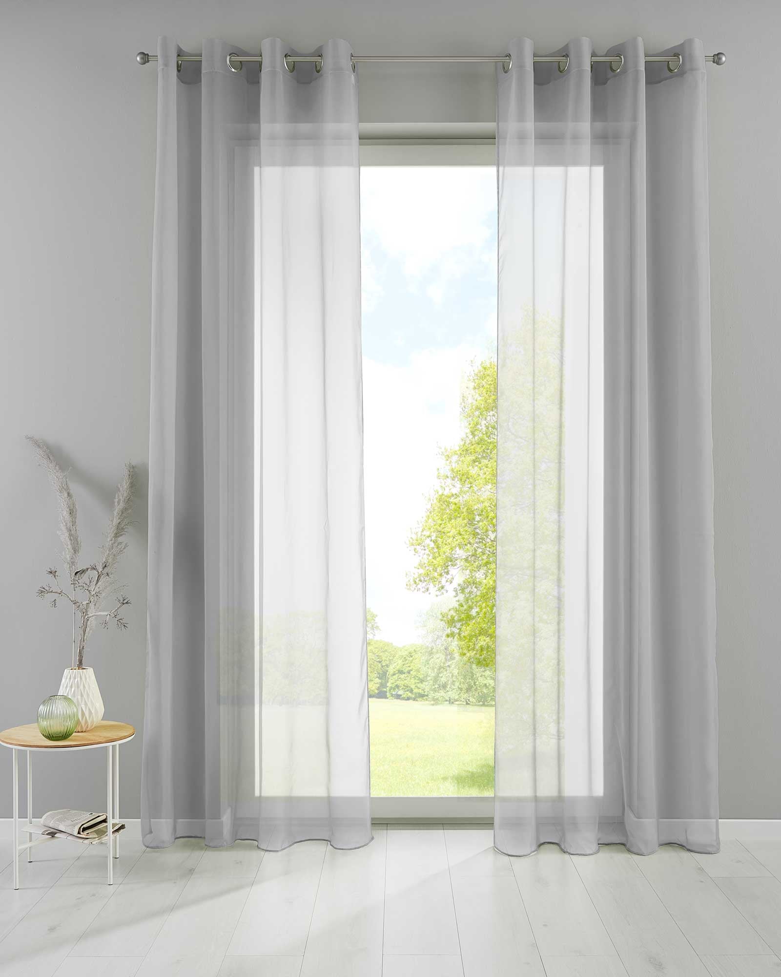 2er Set Ösengardinen Transparent »Basel« Gardine Bleiband Store Vorhang 20332TR2 Grau HxB 175x140 cm Gardinen Set 20332TR2grau-175_b801b623-f124-419f-8b6c-e1a496ffadae | Gardinenbox.de