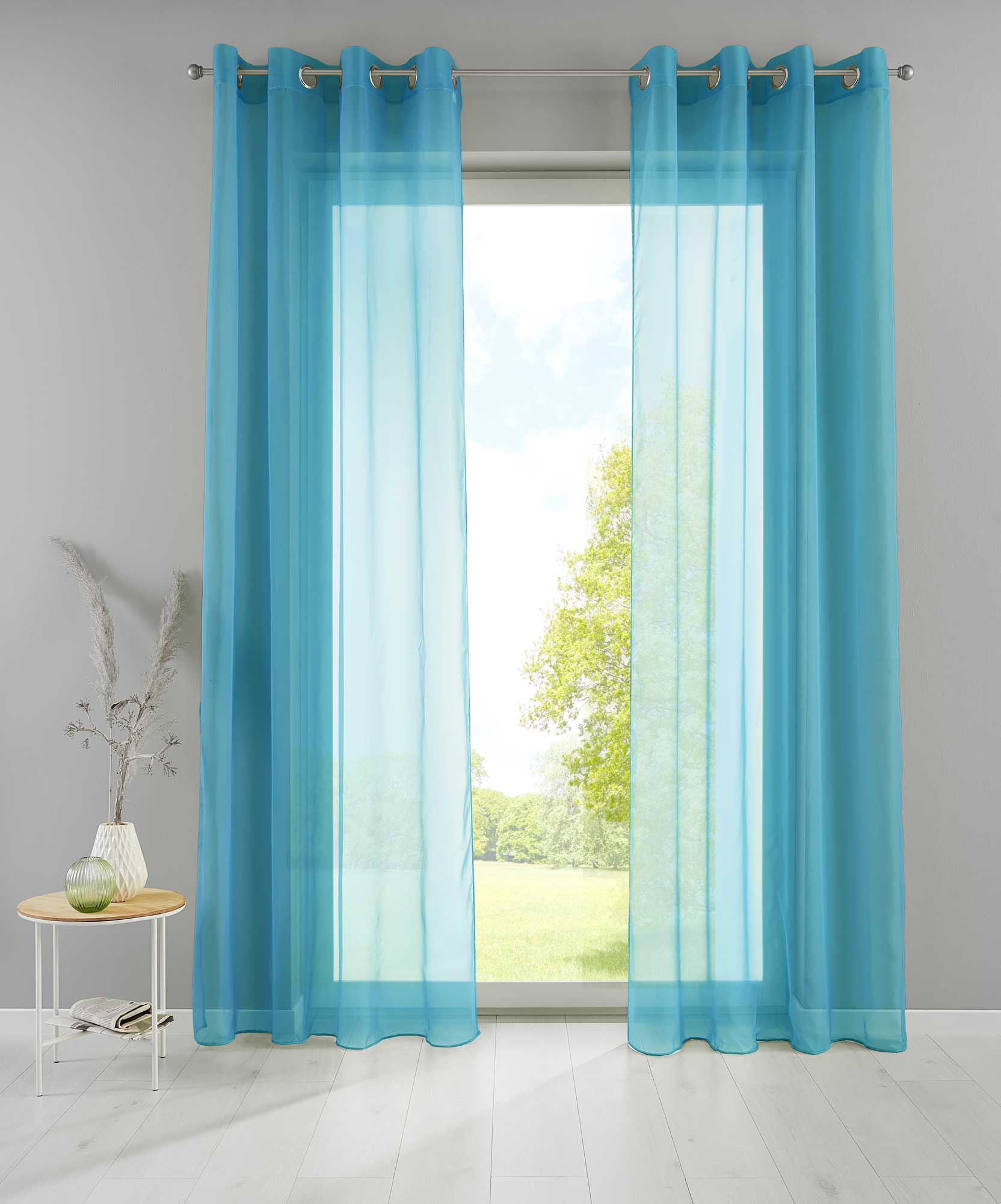 2er Set Ösengardinen Transparent »Basel« Gardine Bleiband Store Vorhang 20332TR2 Gardinen Set 20332TR2petrol_1fb2fdb3-6ffb-4378-bf66-2f91708fe601 | Gardinenbox.de