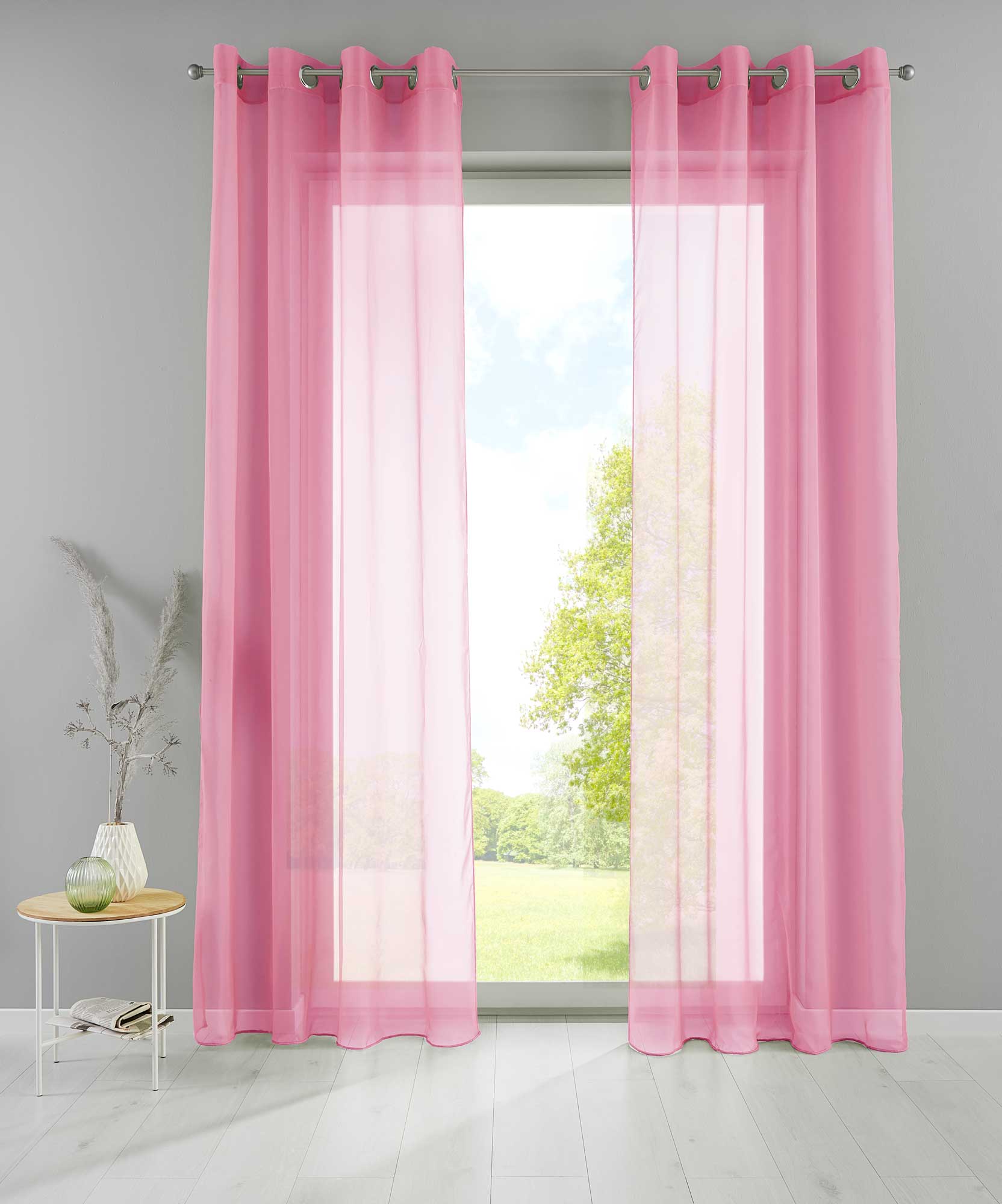 2er Set Ösengardinen Transparent »Basel« Gardine Bleiband Store Vorhang 20332TR2 Rosa HxB 280x140 cm Gardinen Set 20332TR2rosa_e2504f83-287c-434c-8833-e216bce7dc3c | Gardinenbox.de