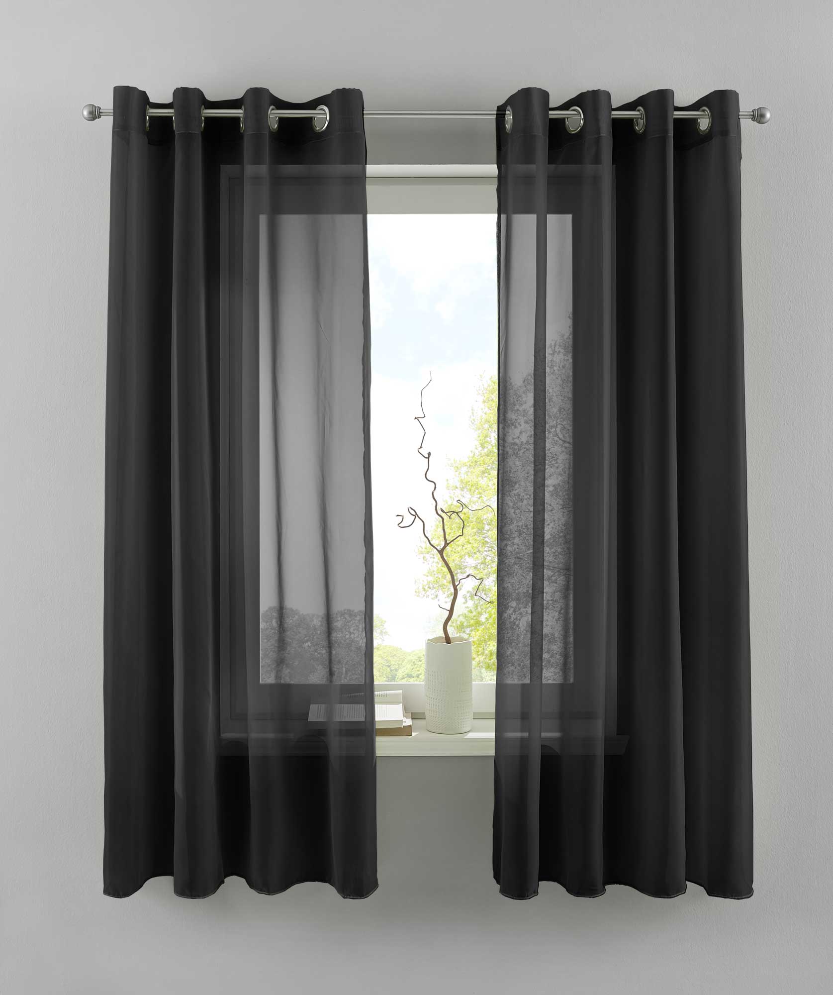 2er Set Ösengardinen Transparent »Basel« Gardine Bleiband Store Vorhang 20332TR2 Gardinen Set 20332TR2schwarz-175 | Gardinenbox.de