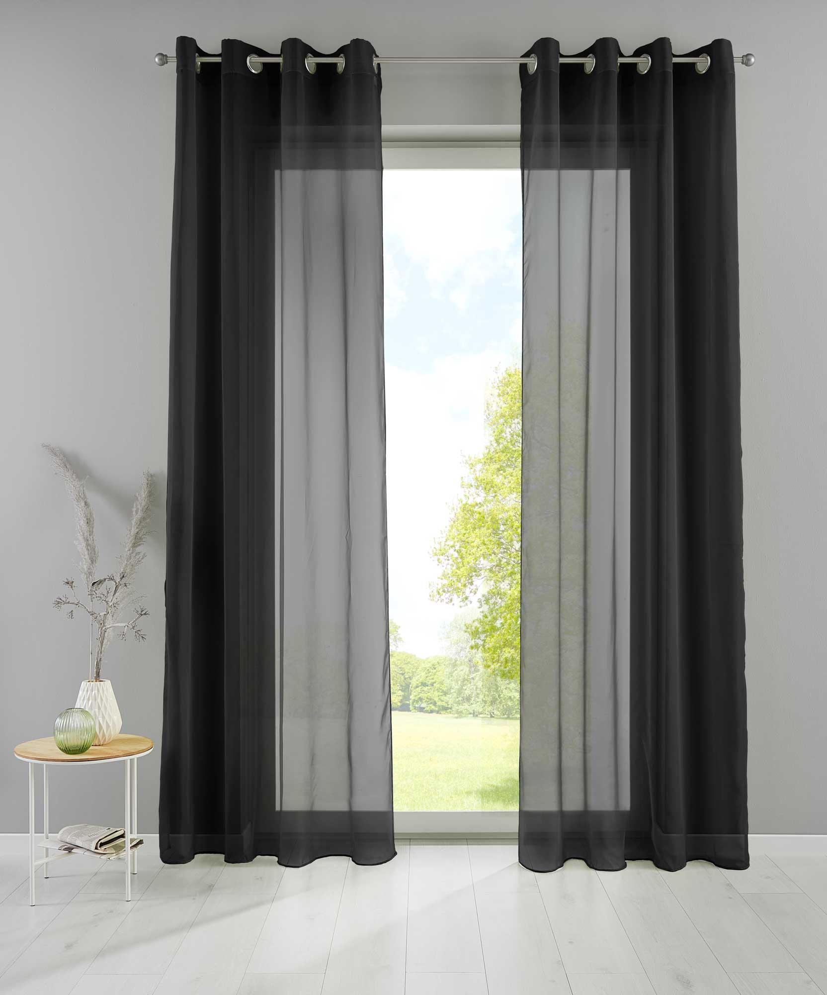 2er Set Ösengardinen Transparent »Basel« Gardine Bleiband Store Vorhang 20332TR2 Schwarz HxB 225x140 cm Gardinen Set 20332TR2schwarz_1597df47-52f1-4e5c-b764-6cec0b24d615 | Gardinenbox.de