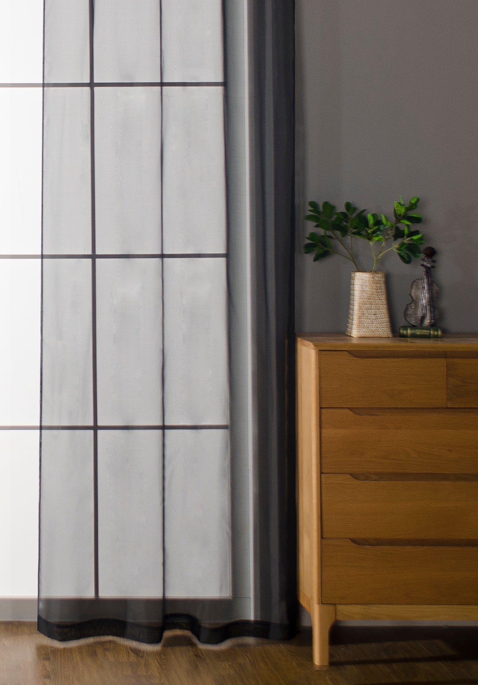 2er-Pack Ösen Gardinen Transparent Vorhang Set Wohnzimmer Voile Ösenvorhang Bleibandabschluß 203322 Gardinen Set 20332_schwarz_2 | Gardinenbox.de