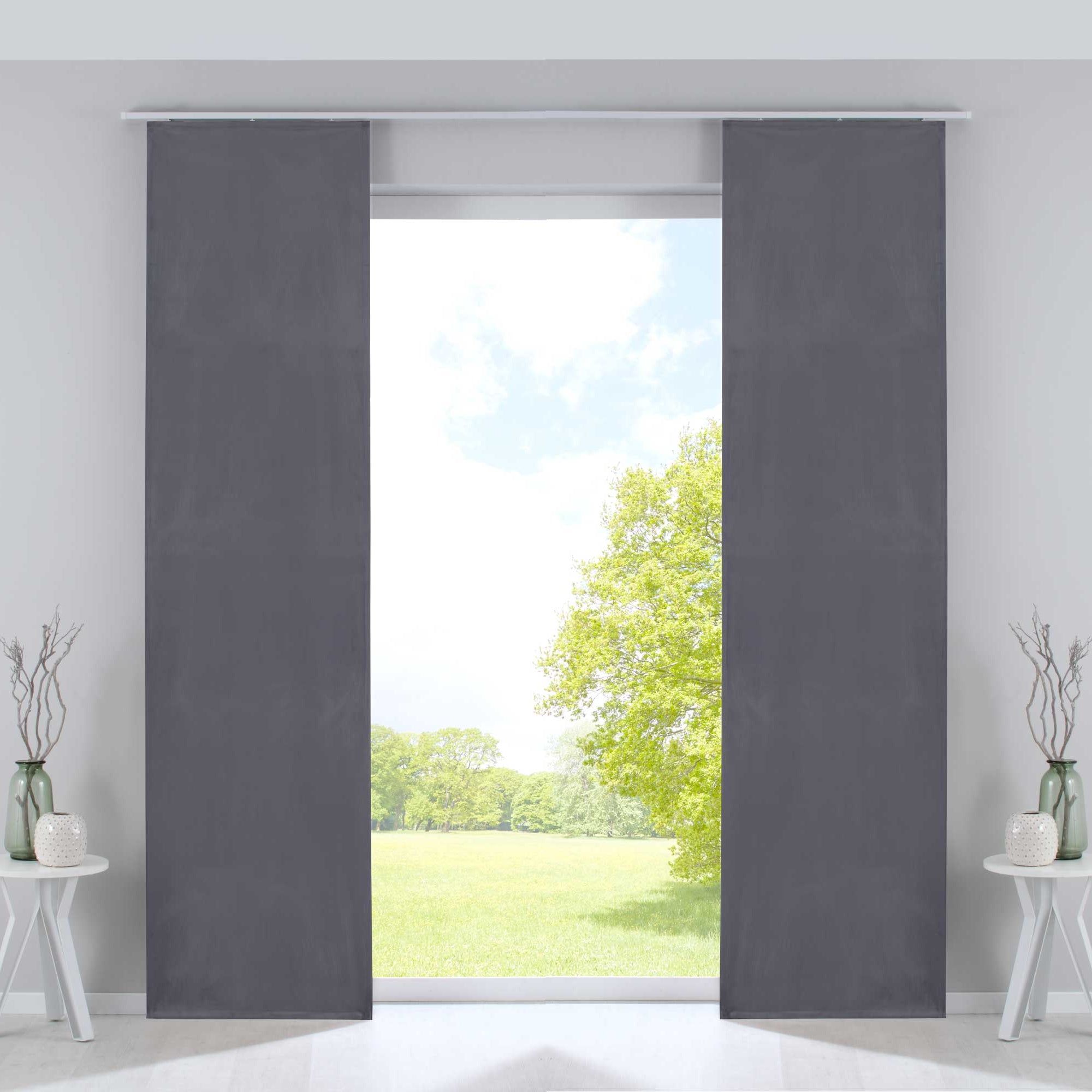 2er Set Flächenvorhänge Verdunkelung Schiebegardinen »Milano« Samt blickdicht Blackout Alu Paneelwägen Beschwerungsstangen 203571-2-alu Grau Schiebegardine 203571-2-alugrau | Gardinenbox.de