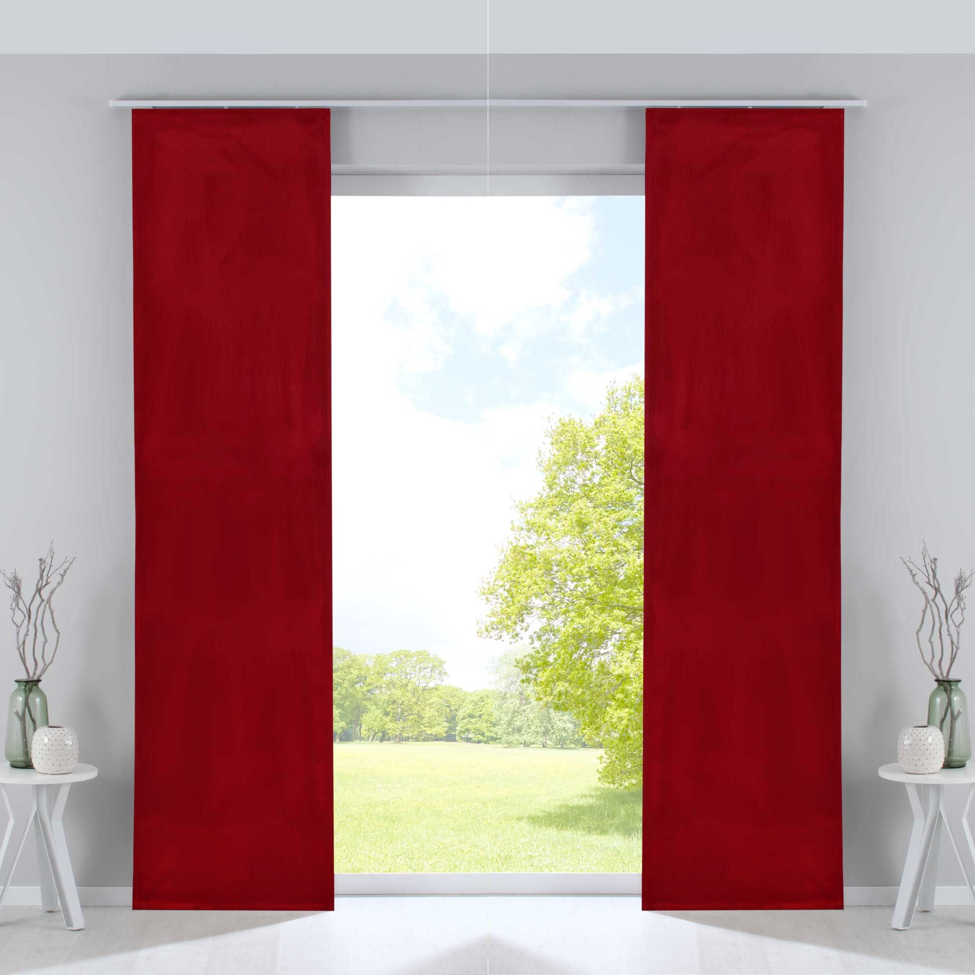 2er Set Flächenvorhänge Verdunkelung Schiebegardinen »Milano« Samt blickdicht Blackout Alu Paneelwägen Beschwerungsstangen 203571-2-alu Rot Schiebegardine 203571-2-alurot | Gardinenbox.de