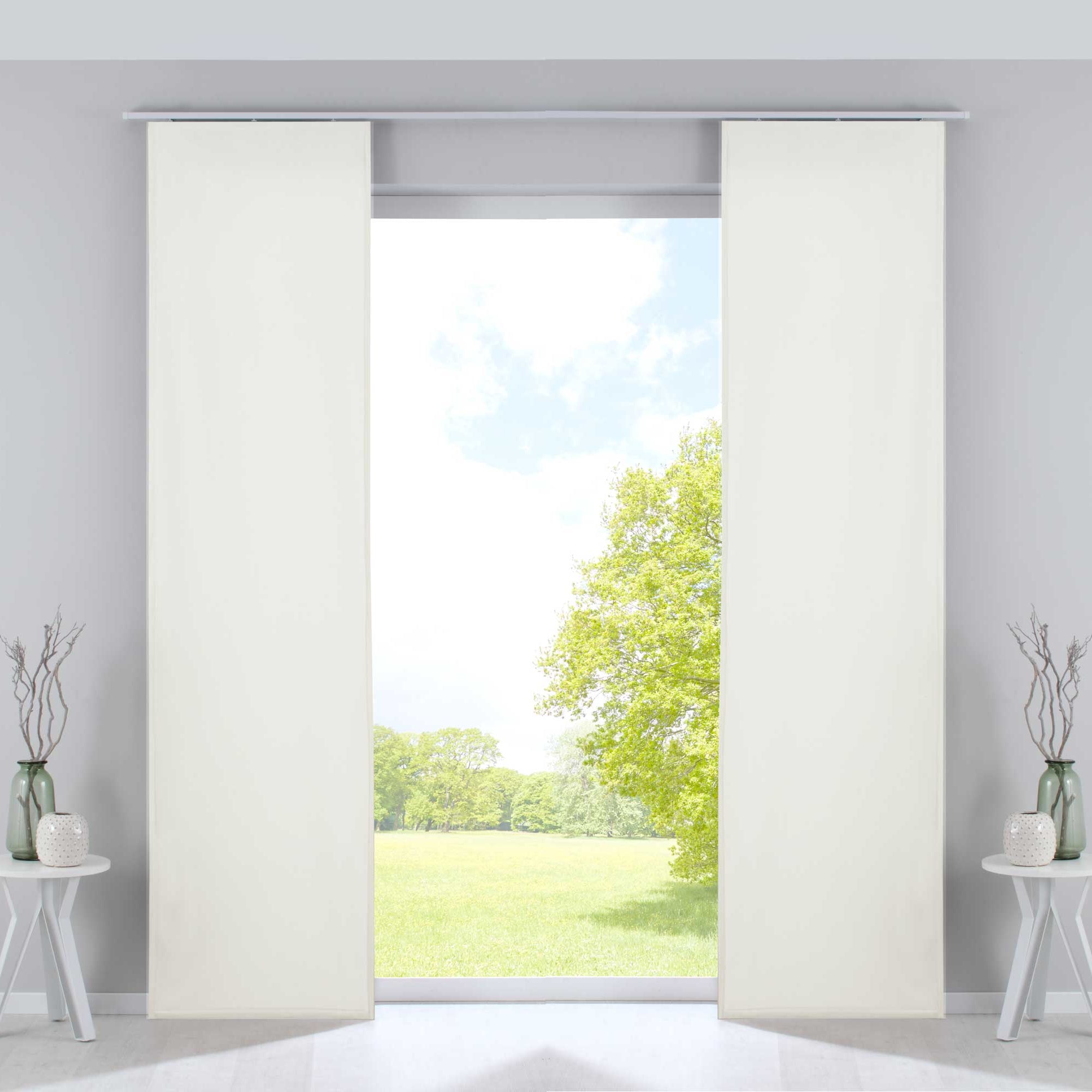 2er Set Flächenvorhänge Verdunkelung Schiebegardinen »Milano« Samt blickdicht Blackout Paneelwägen Beschwerungsstangen 203571-2 Creme Schiebegardine 203571-2creme | Gardinenbox.de