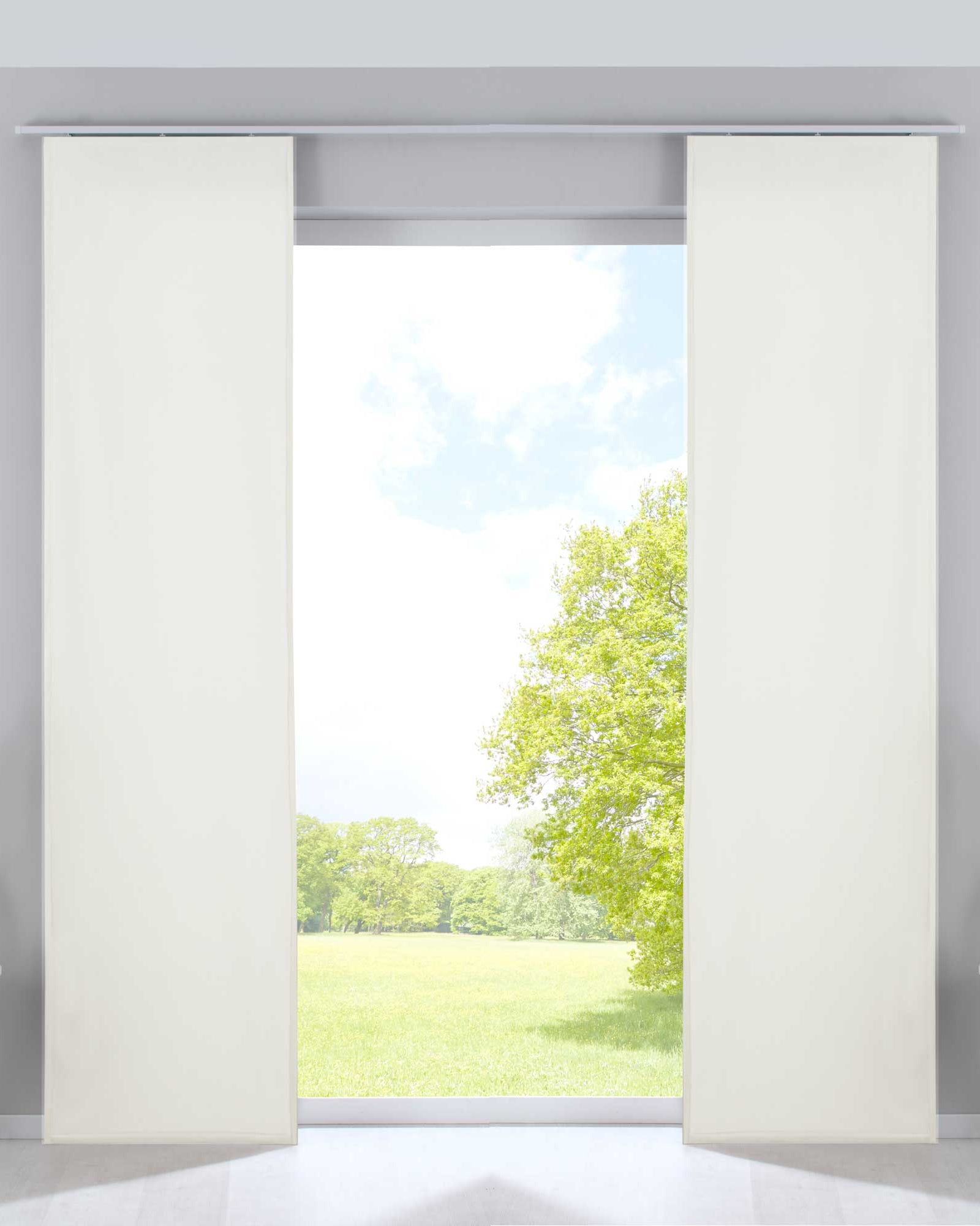 2er Set Flächenvorhänge Verdunkelung Schiebegardinen »Milano« Samt blickdicht Blackout Paneelwägen Beschwerungsstangen 203571-2 Creme Schiebegardine 203571-2creme | Gardinenbox.de