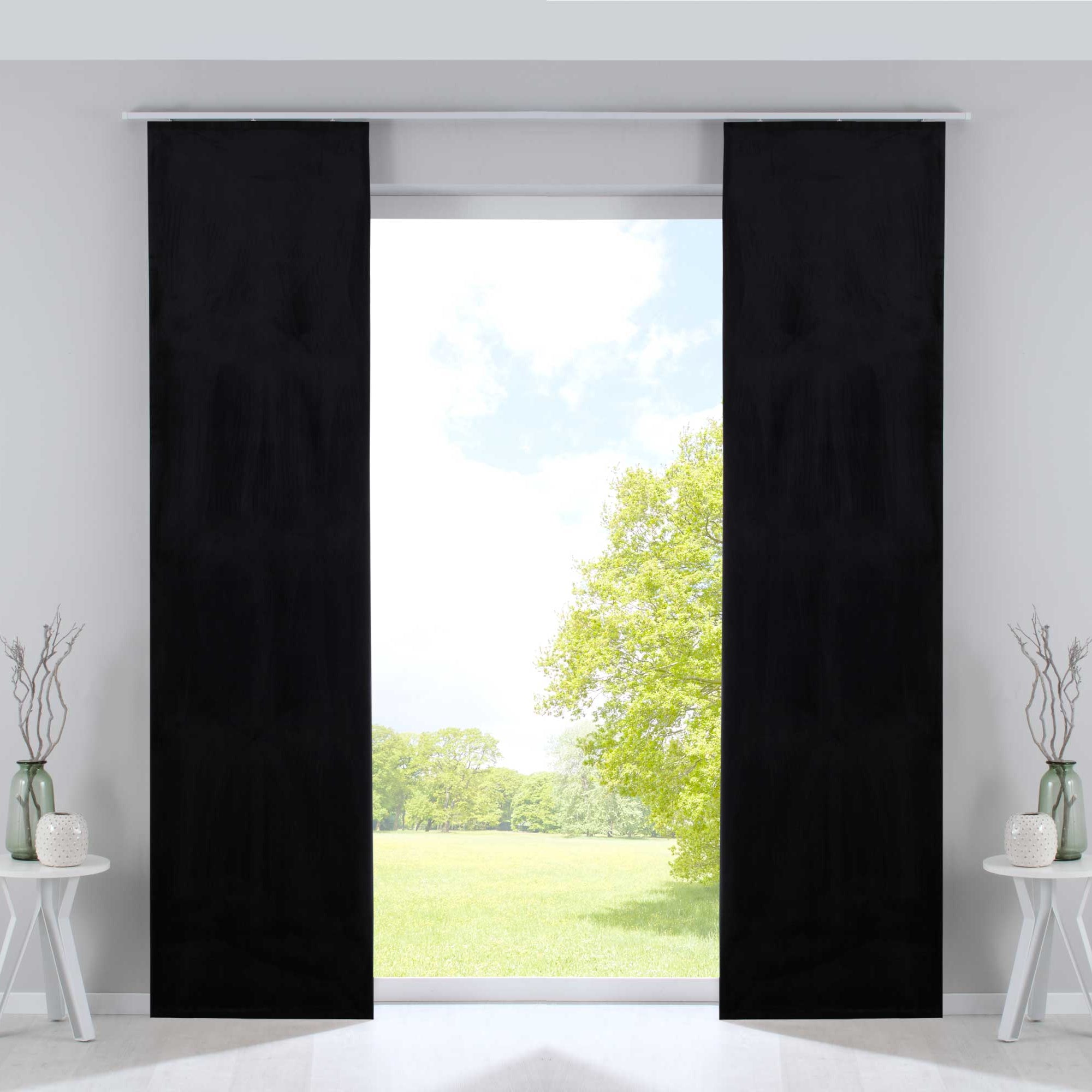 2er Set Flächenvorhänge Verdunkelung Schiebegardinen »Milano« Samt blickdicht Blackout Paneelwägen Beschwerungsstangen 203571-2 Schwarz Schiebegardine 203571-2schwarz | Gardinenbox.de