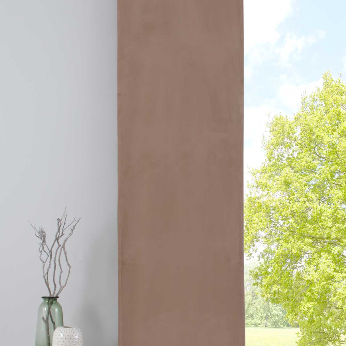 Verdunkelung Flächenvorhang Schiebegardine »Milano« Samt blickdicht Blackout Paneelwagen Beschwerungsstange 203571 Sand Schiebegardine 203571sand | Gardinenbox.de