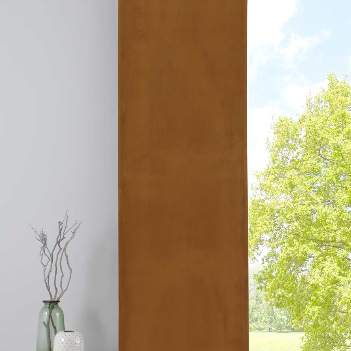 Verdunkelung Flächenvorhang Schiebegardine »Milano« Samt blickdicht Blackout Paneelwagen Beschwerungsstange 203571 Senf Schiebegardine 203571senf | Gardinenbox.de