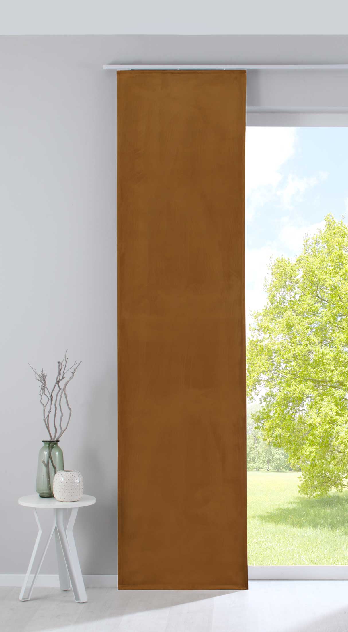 Verdunkelung Flächenvorhang Schiebegardine »Milano« Samt blickdicht Blackout Paneelwagen Beschwerungsstange 203571 Senf Schiebegardine 203571senf | Gardinenbox.de