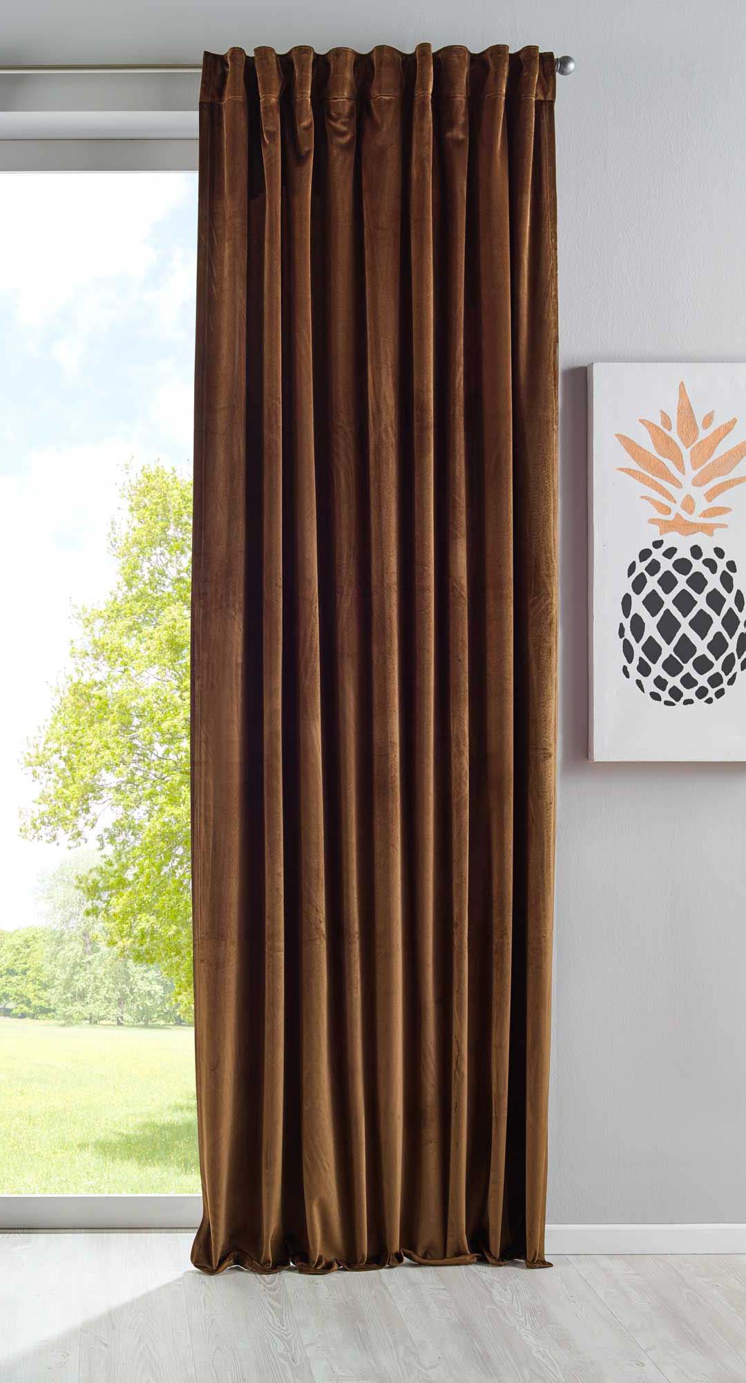 Verdunkelungsvorhang »Milano« Samt blickdicht Schlaufenband Tunneldurchzug Blackout Bügelband kürzbar 20357 Braun 1 Stück HxB 280x135 cm Vorhang Set 20357braun-1x_5f356105-bf4c-4f0a-9e8b-3c866af110c6 | Gardinenbox.de