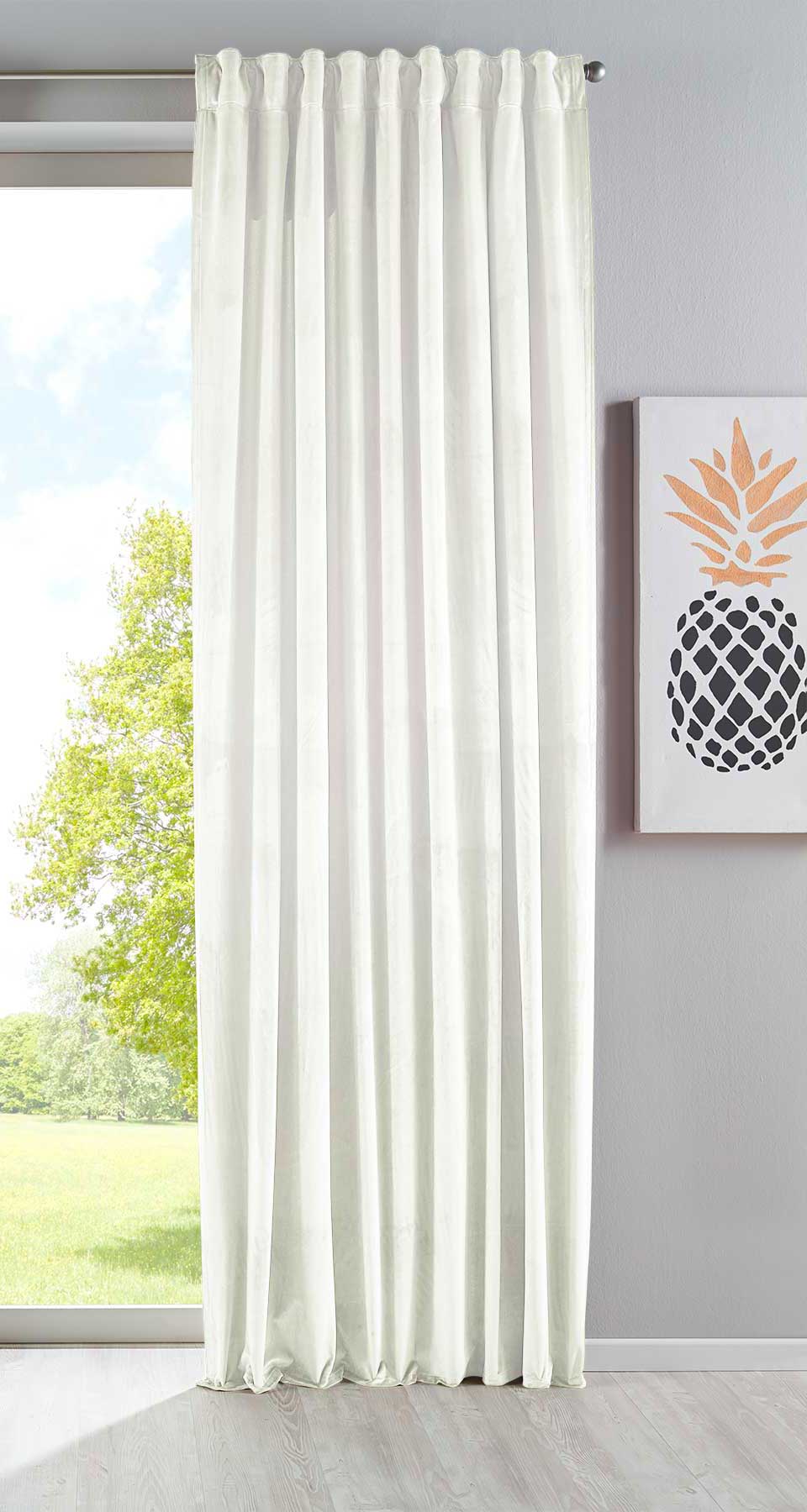 Verdunkelungsvorhang »Milano« Samt blickdicht Schlaufenband Tunneldurchzug Blackout Bügelband kürzbar 20357 Creme 1 Stück HxB 235x135 cm Vorhang Set 20357creme-1x | Gardinenbox.de