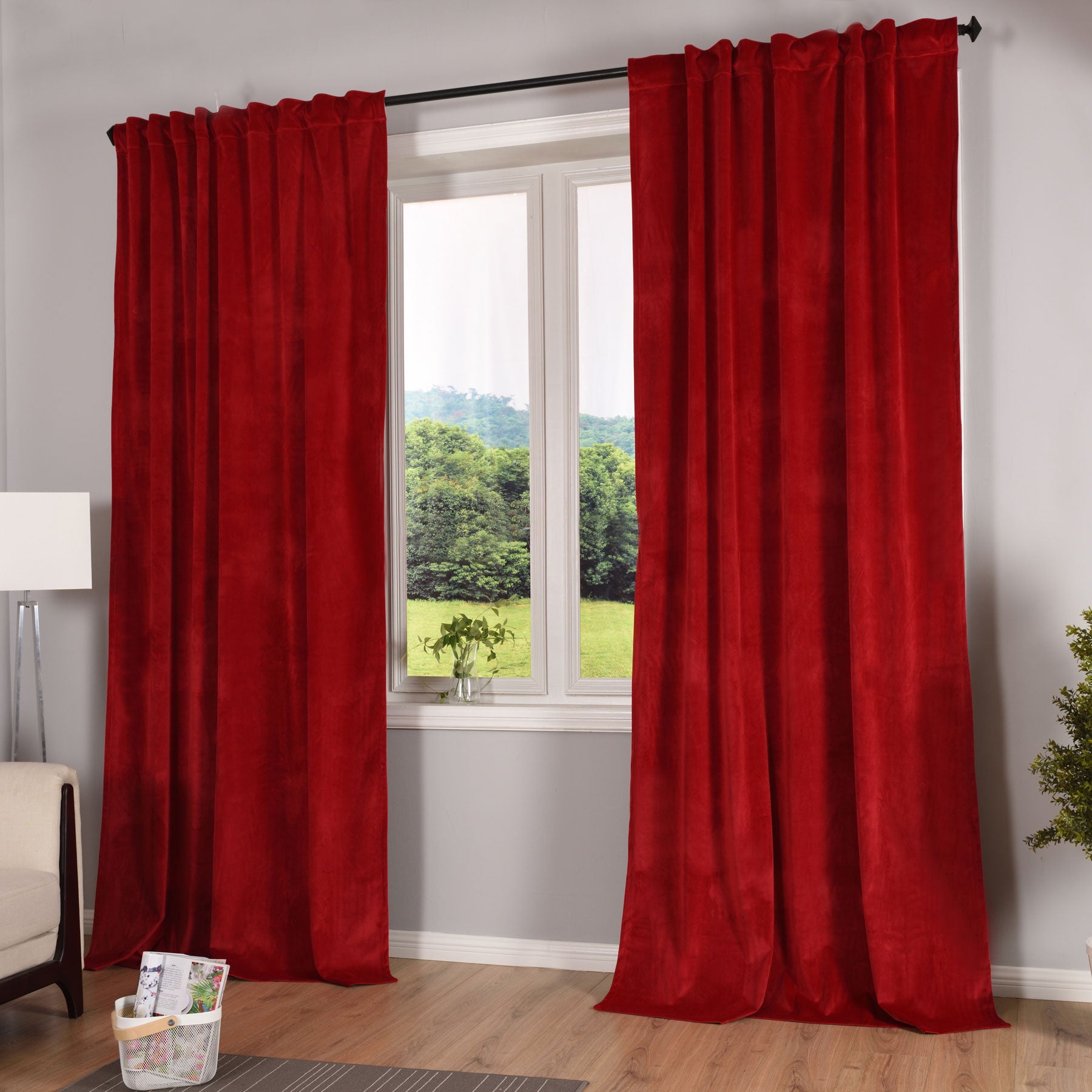 Verdunkelungsvorhang »Milano« Samt blickdicht Schlaufenband Tunneldurchzug Blackout Bügelband kürzbar 20357 Rot 2 Stück HxB 235x135 cm Vorhang Set 20357rot_26db79f5-4a84-4322-a599-056aa2c9a135 | Gardinenbox.de