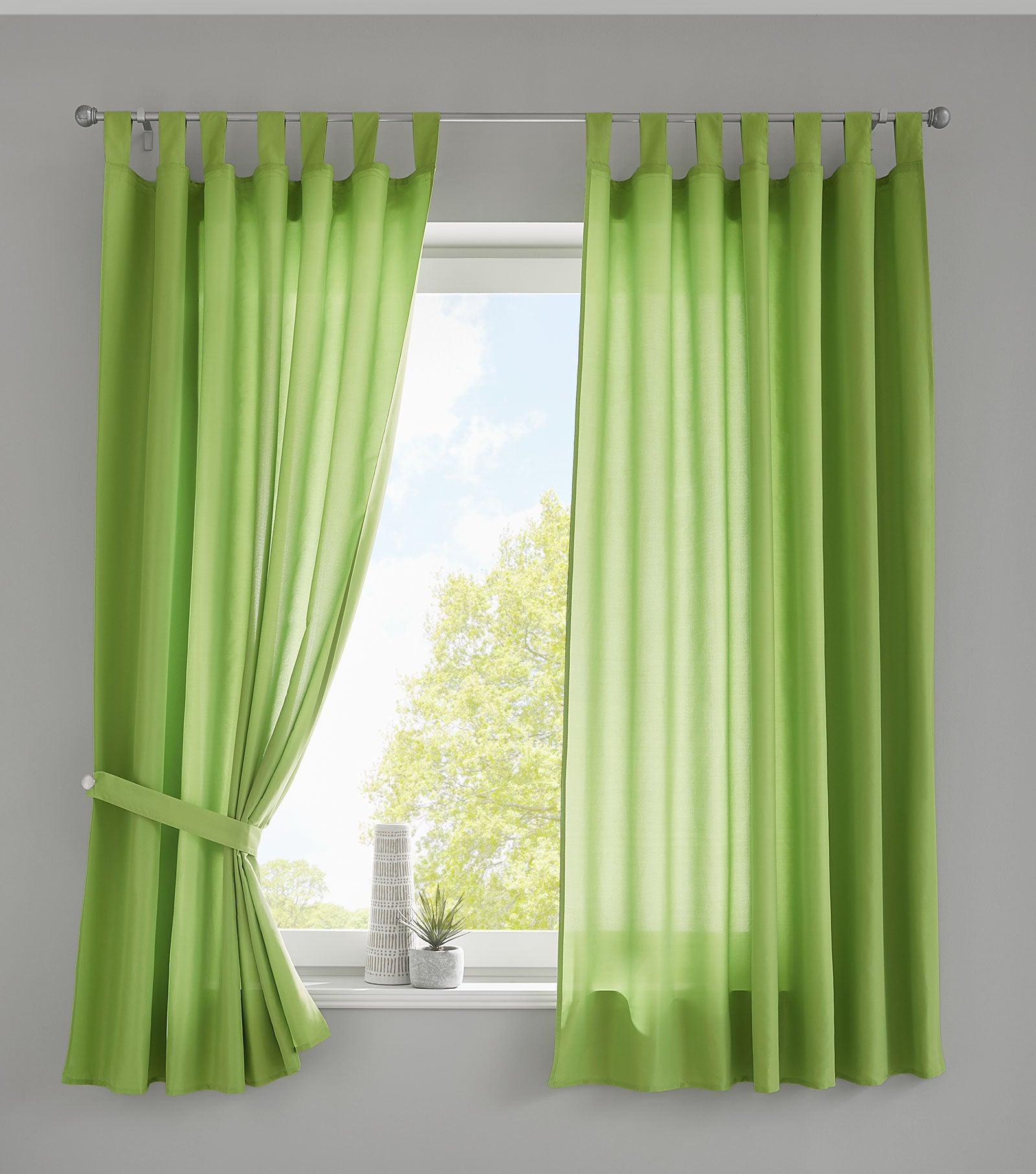 2er Set Vorhänge Schal Schlaufen »Berlin« Microsatin Lichtdurchlässig Kräuselband Uni Matt 20400N2 Apfelgrün HxB 175x140 cm Vorhang 20400N2apfelgruen-175-2 | Gardinenbox.de