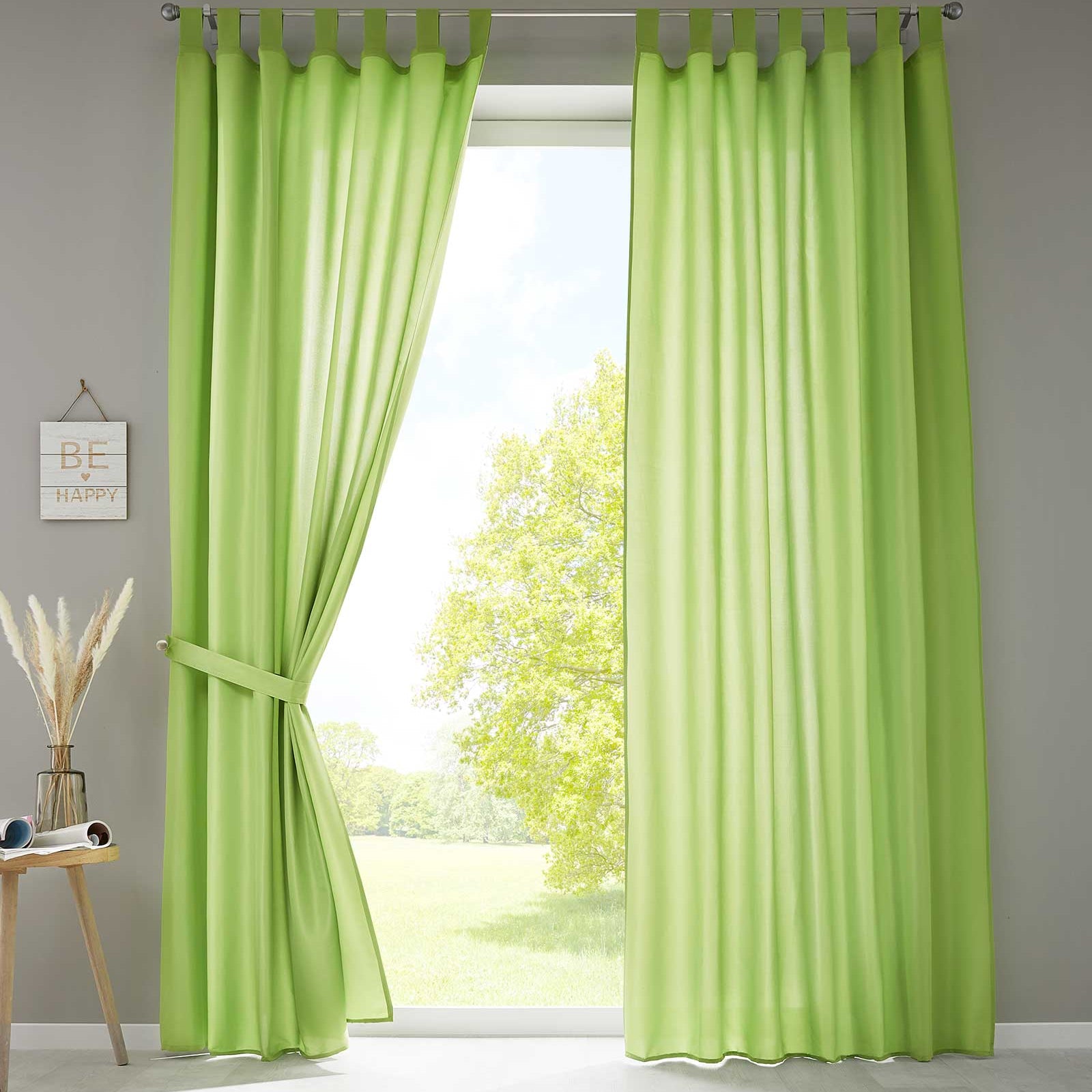 2er Set Vorhänge Schal Schlaufen »Berlin« Microsatin Lichtdurchlässig Kräuselband Uni Matt 20400N2 Apfelgrün HxB 245x140 cm Vorhang 20400N2apfelgruen | Gardinenbox.de