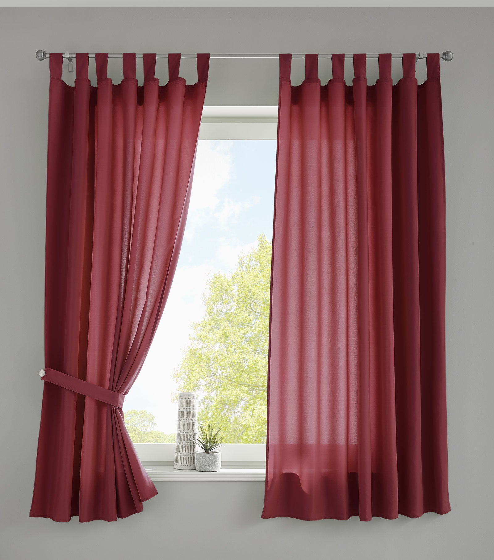 2er Set Vorhänge Schal Schlaufen »Berlin« Microsatin Lichtdurchlässig Kräuselband Uni Matt 20400N2 Bordeaux HxB 175x140 cm Vorhang 20400N2bordeaux-175_2 | Gardinenbox.de