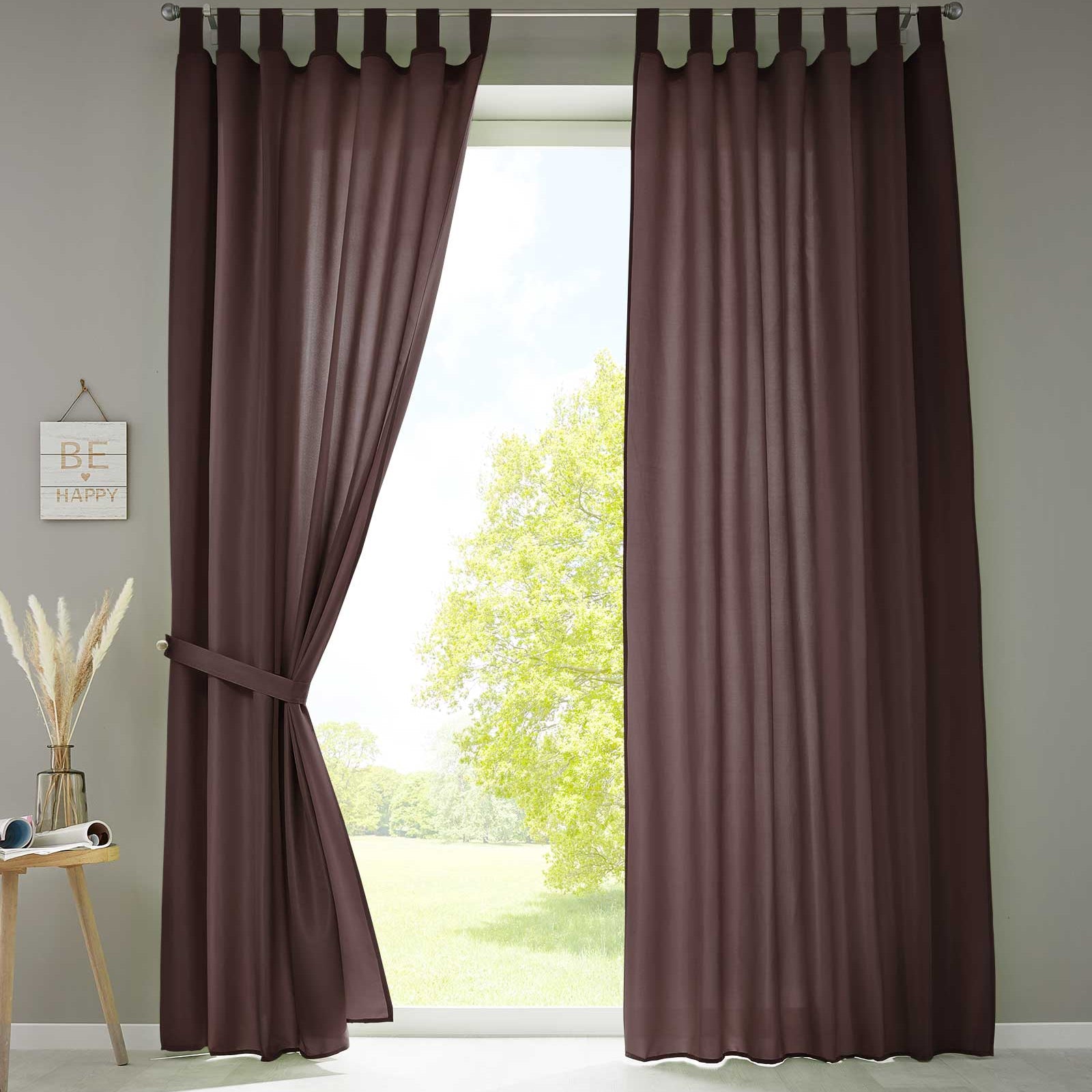 2er Set Vorhänge Schal Schlaufen »Berlin« Microsatin Lichtdurchlässig Kräuselband Uni Matt 20400N2 Braun HxB 245x140 cm Vorhang 20400N2braun | Gardinenbox.de