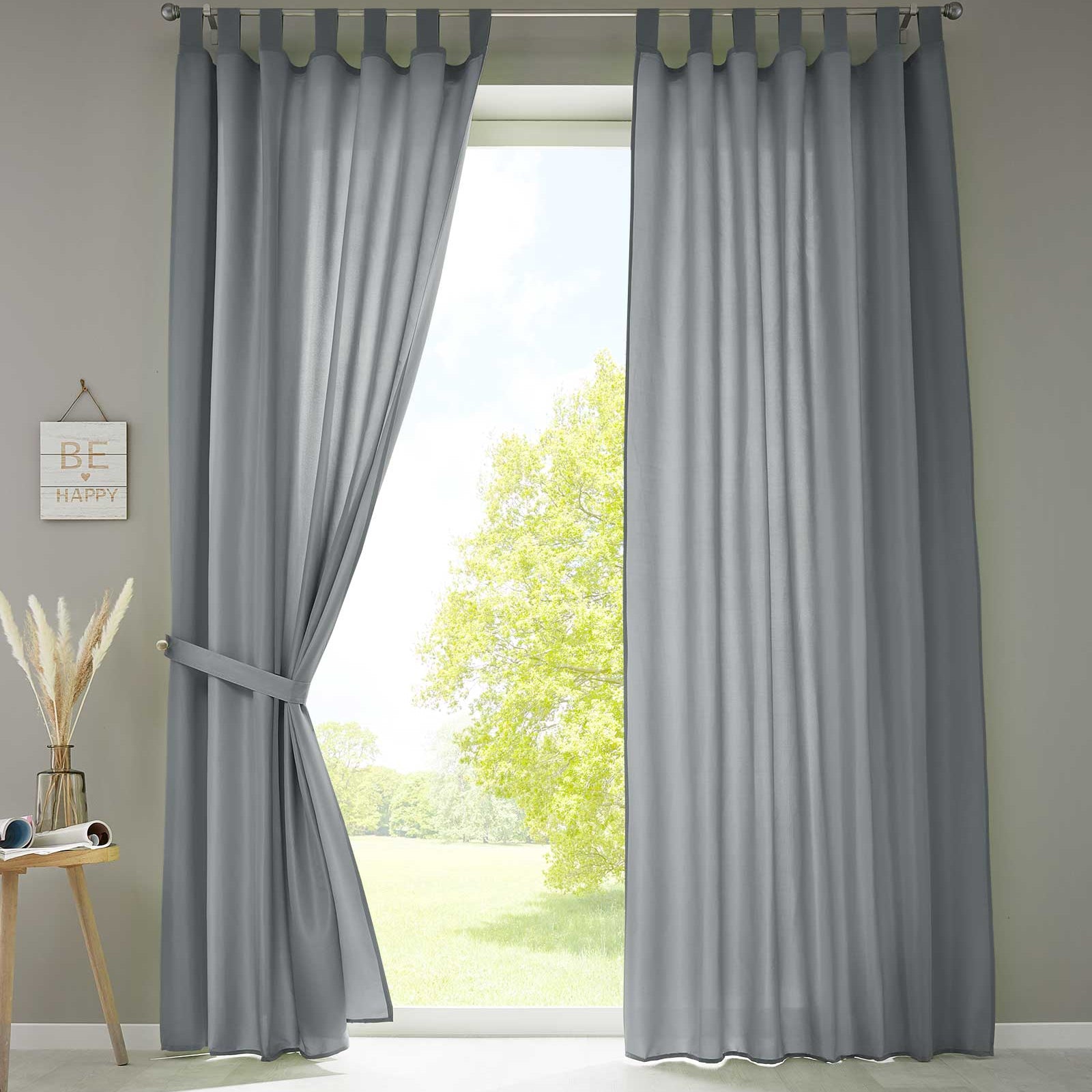 2er Set Vorhänge Schal Schlaufen »Berlin« Microsatin Lichtdurchlässig Kräuselband Uni Matt 20400N2 Grau HxB 245x140 cm Vorhang 20400N2grau | Gardinenbox.de