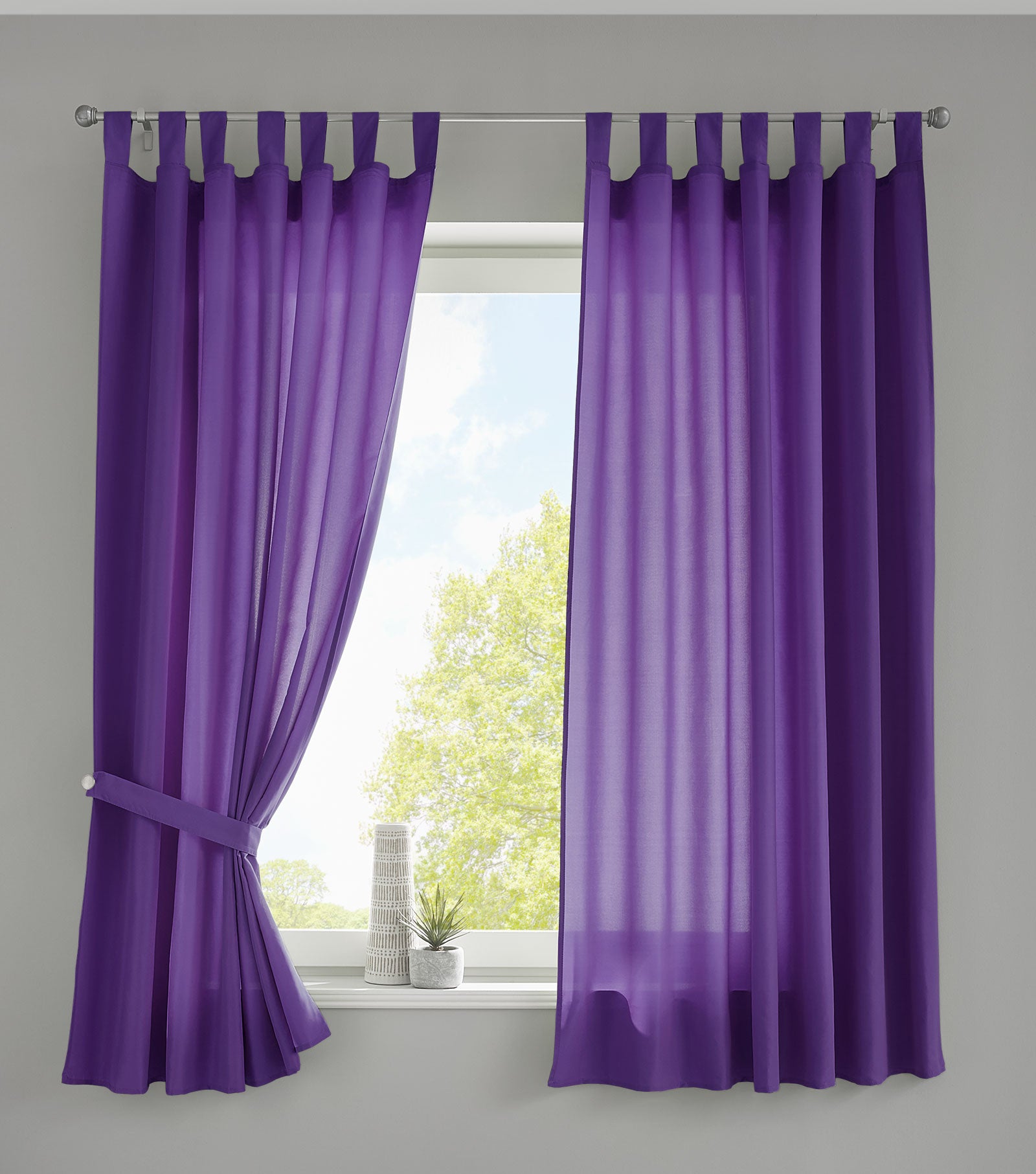 2er Set Vorhänge Schal Schlaufen »Berlin« Microsatin Lichtdurchlässig Kräuselband Uni Matt 20400N2 Lila HxB 175x140 cm Vorhang 20400N2lila-175_2 | Gardinenbox.de