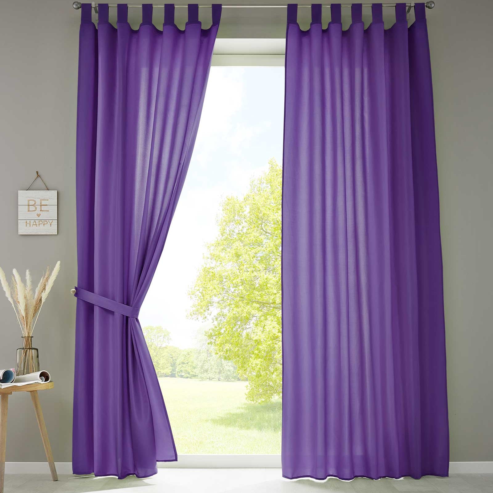 2er Set Vorhänge Schal Schlaufen »Berlin« Microsatin Lichtdurchlässig Kräuselband Uni Matt 20400N2 Lila HxB 245x140 cm Vorhang 20400N2lila | Gardinenbox.de