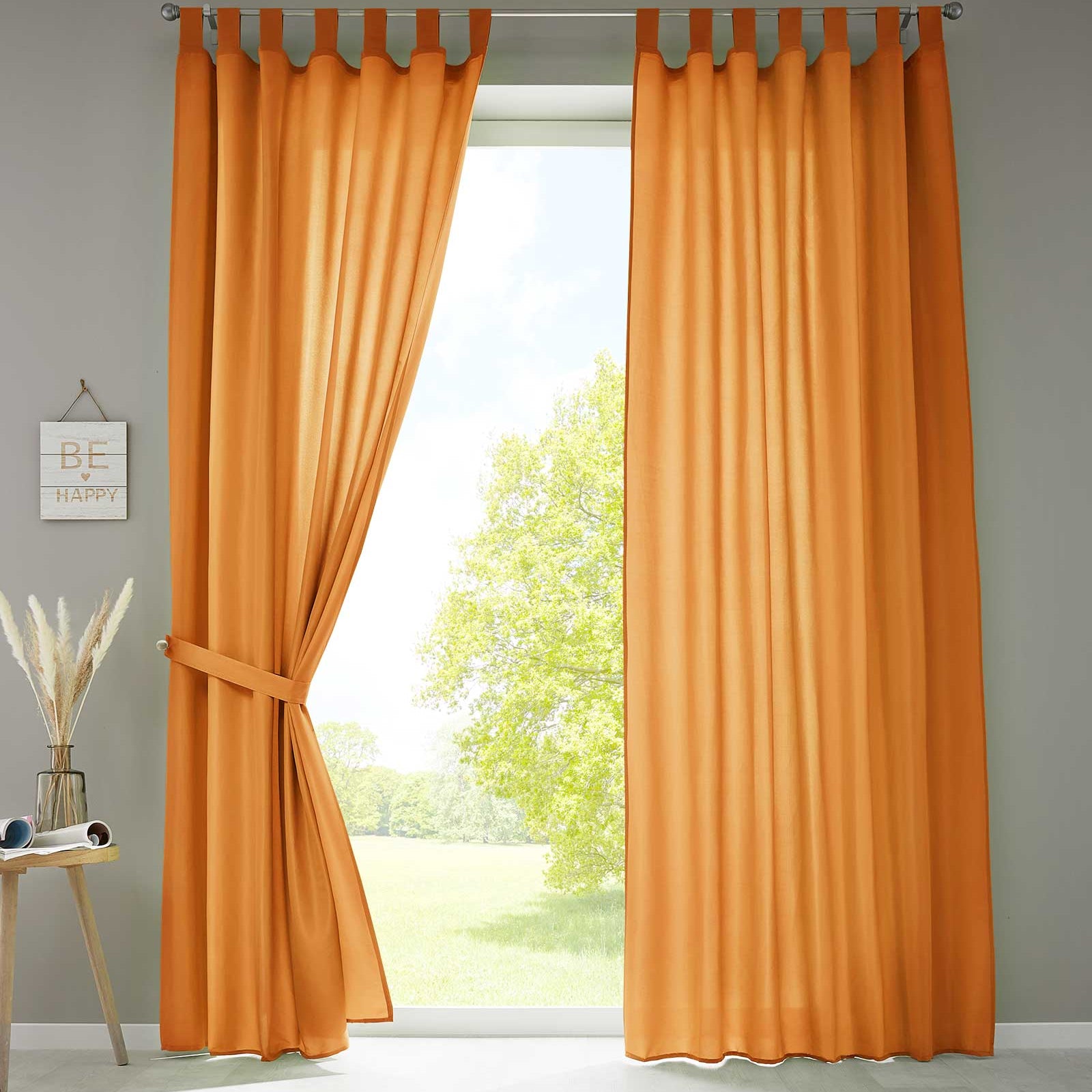 2er Set Vorhänge Schal Schlaufen »Berlin« Microsatin Lichtdurchlässig Kräuselband Uni Matt 20400N2 Orange HxB 245x140 cm Vorhang 20400N2orange | Gardinenbox.de