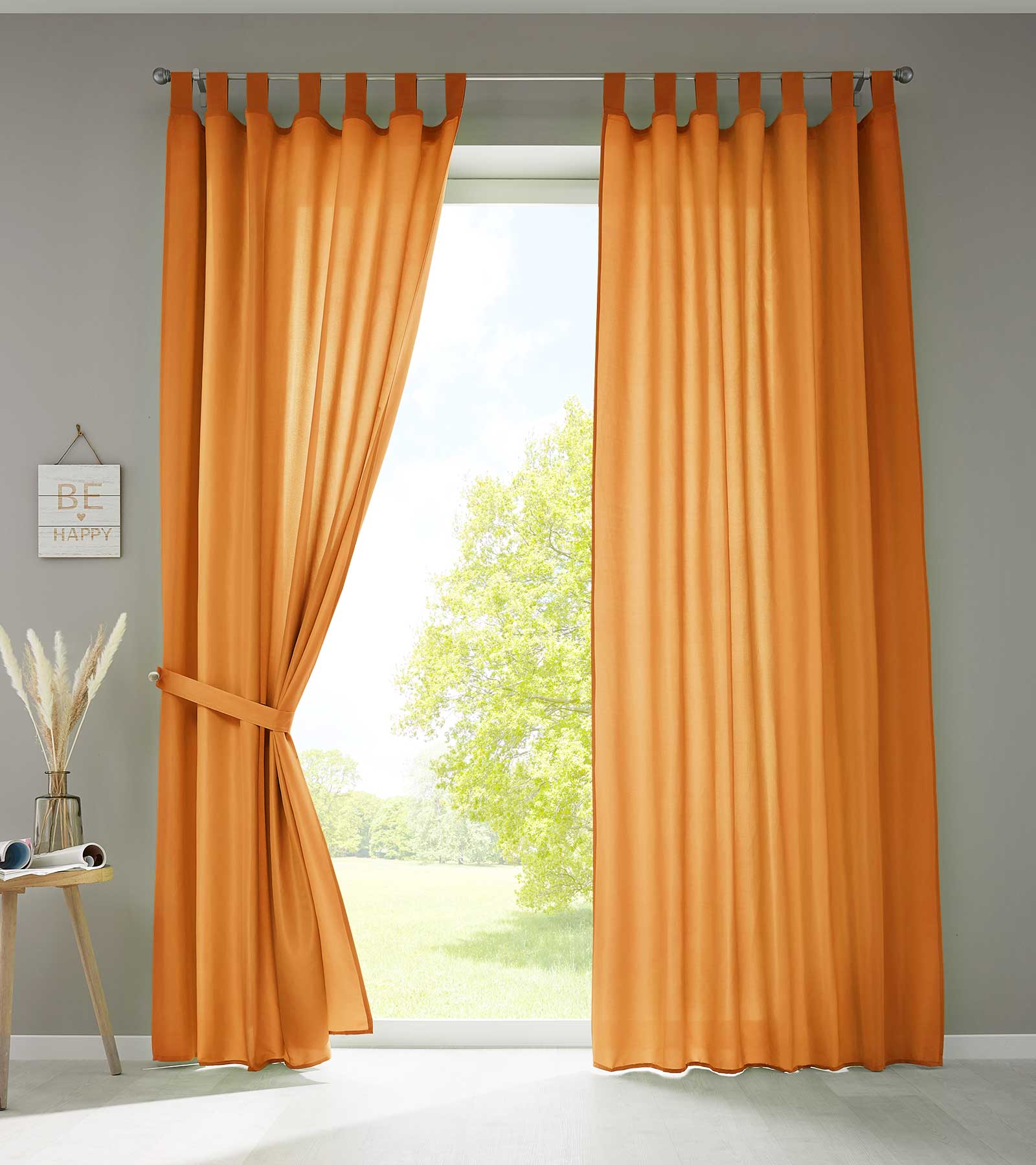 2er Set Vorhänge Schal Schlaufen »Berlin« Microsatin Lichtdurchlässig Kräuselband Uni Matt 20400N2 Orange HxB 225x140 cm Vorhang 20400N2orange_3afc6d7b-046d-4759-aae8-d6c90ccec7bd | Gardinenbox.de