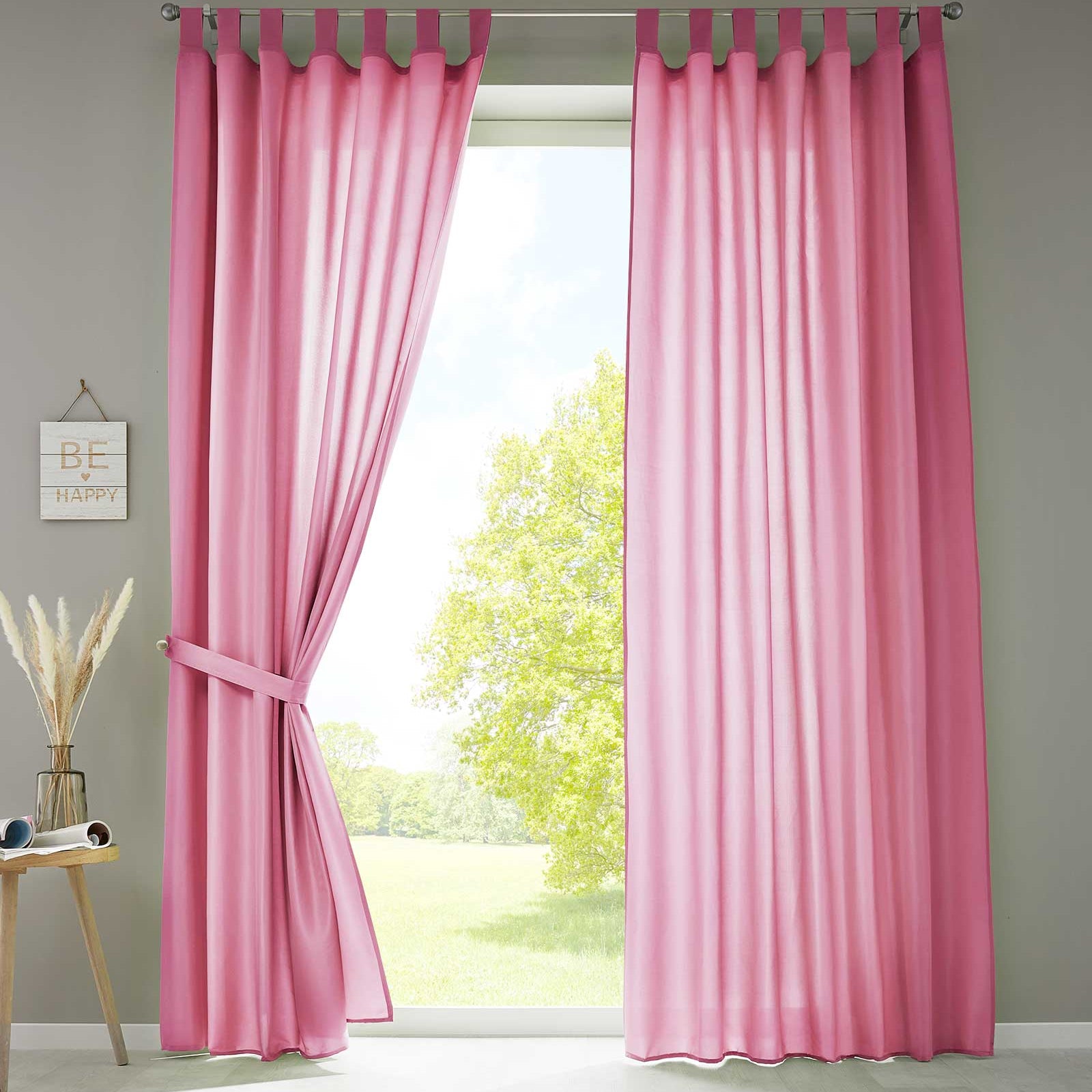2er Set Vorhänge Schal Schlaufen »Berlin« Microsatin Lichtdurchlässig Kräuselband Uni Matt 20400N2 Pink HxB 245x140 cm Vorhang 20400N2pink | Gardinenbox.de