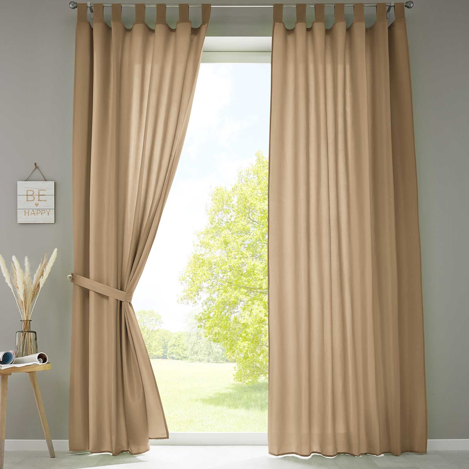 2er Set Vorhänge Schal Schlaufen »Berlin« Microsatin Lichtdurchlässig Kräuselband Uni Matt 20400N2 Sand HxB 245x140 cm Vorhang 20400N2sand | Gardinenbox.de