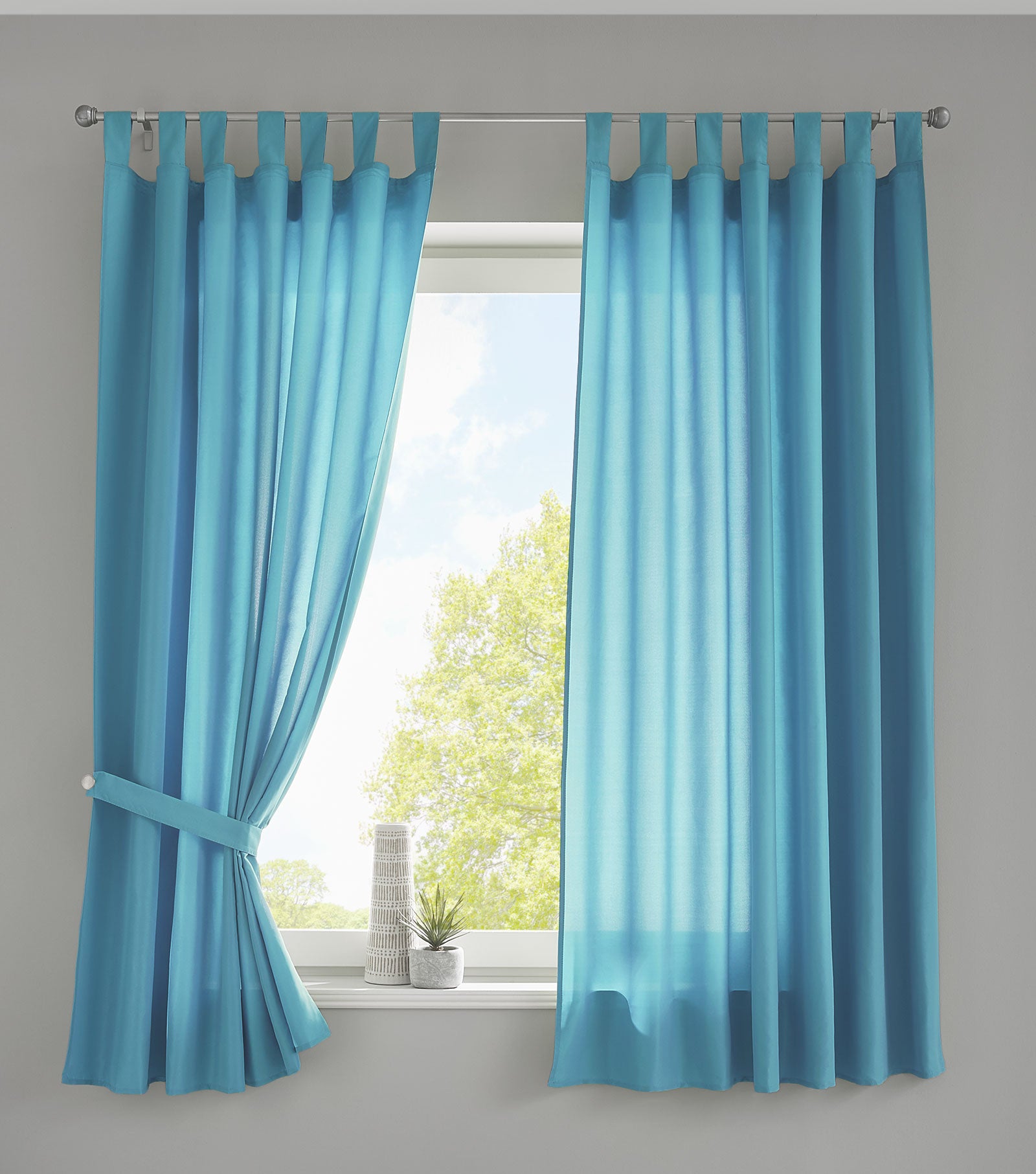 2er Set Vorhänge Schal Schlaufen »Berlin« Microsatin Lichtdurchlässig Kräuselband Uni Matt 20400N2 Türkis HxB 175x140 cm Vorhang 20400N2tuerkis-175_2 | Gardinenbox.de