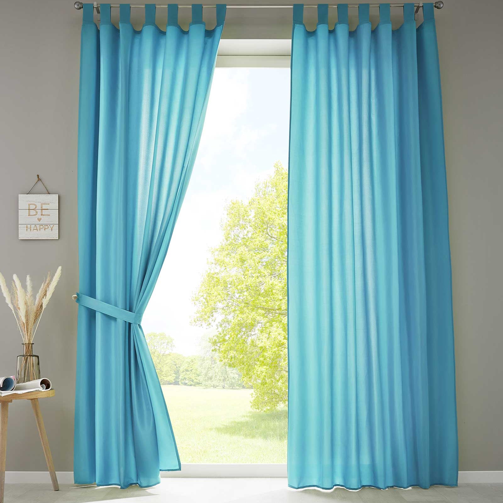 2er Set Vorhänge Schal Schlaufen »Berlin« Microsatin Lichtdurchlässig Kräuselband Uni Matt 20400N2 Türkis HxB 245x140 cm Vorhang 20400N2tuerkis | Gardinenbox.de