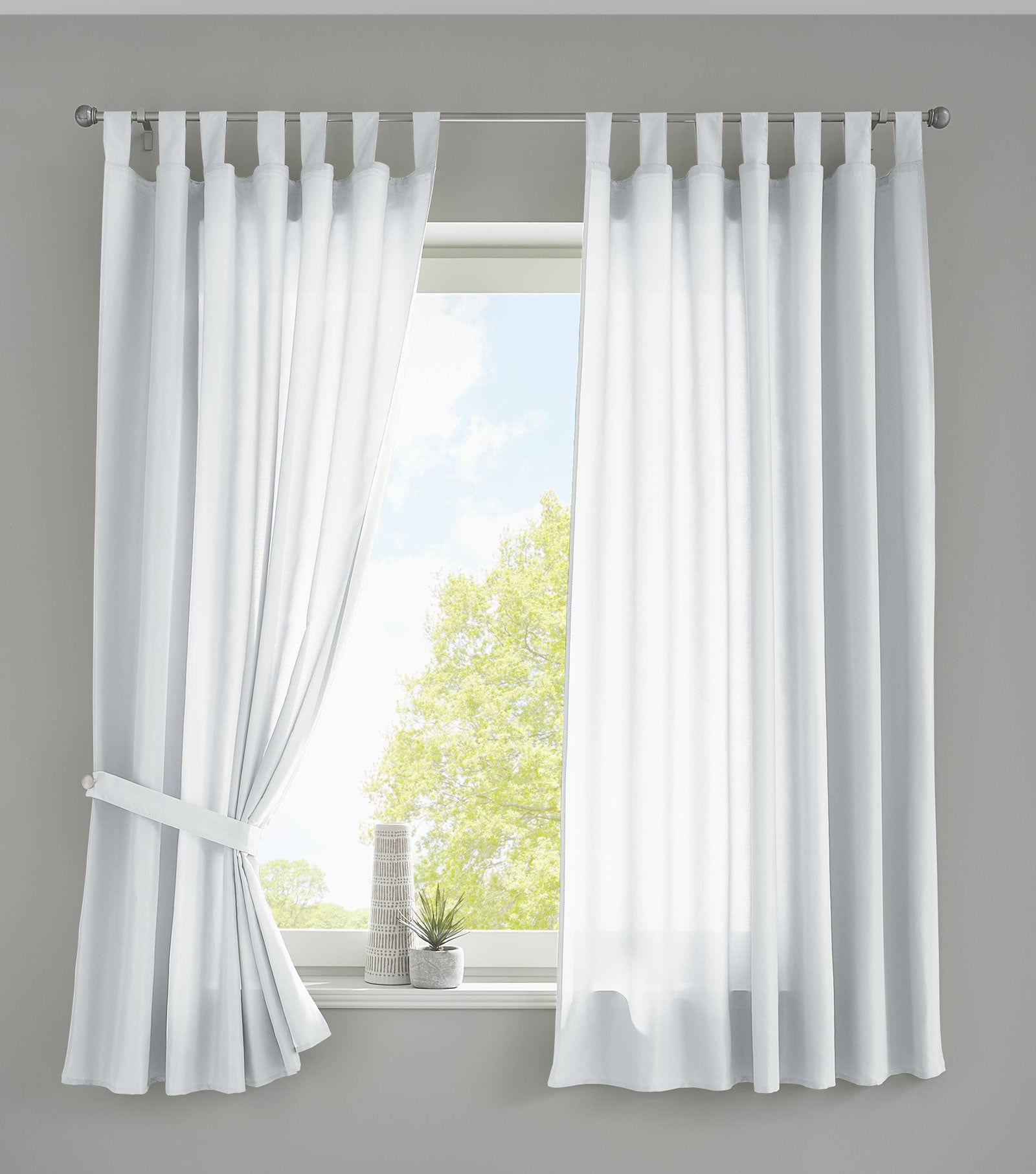 2er Set Vorhänge Schal Schlaufen »Berlin« Microsatin Lichtdurchlässig Kräuselband Uni Matt 20400N2 Weiß HxB 175x140 cm Vorhang 20400N2weiss-175_2 | Gardinenbox.de