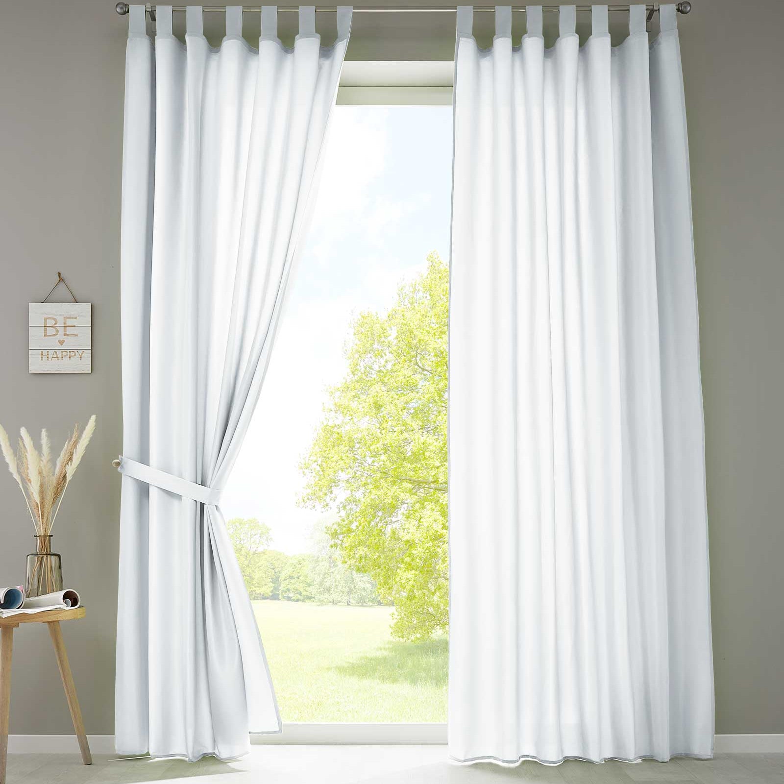 2er Set Vorhänge Schal Schlaufen »Berlin« Microsatin Lichtdurchlässig Kräuselband Uni Matt 20400N2 Weiß HxB 245x140 cm Vorhang 20400N2weiss | Gardinenbox.de