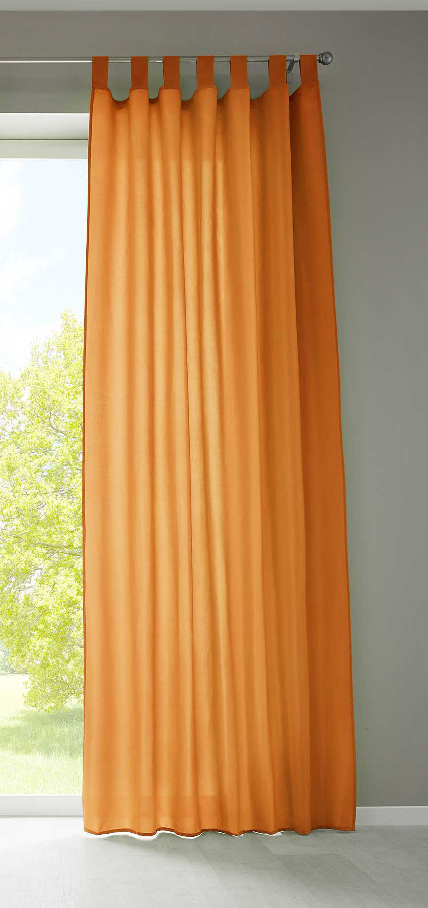 1er Set Vorhang Schal Schlaufen »Berlin« Microsatin Lichtdurchlässig Kräuselband Uni Matt 20400N Orange HxB 245x140 cm Gardinenschal 20400Norange | Gardinenbox.de