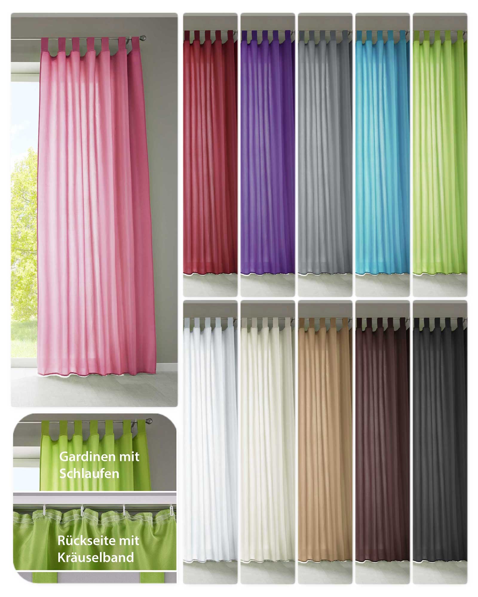 1er Set Vorhang Schal Schlaufen »Berlin« Microsatin Lichtdurchlässig Kräuselband Uni Matt 20400N Gardinenschal 20400Nvar | Gardinenbox.de