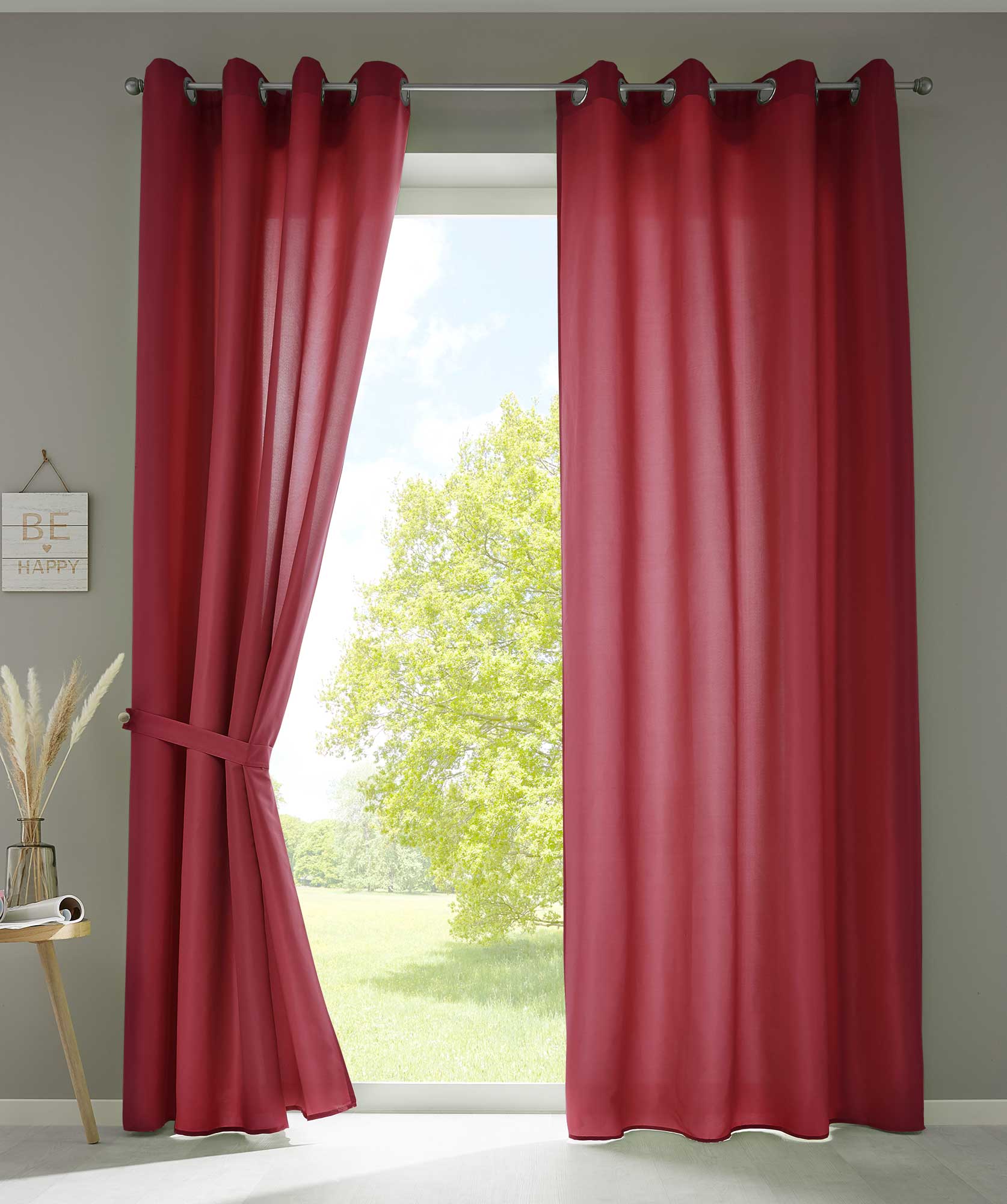 2er Set Vorhänge Schal Ösen »Berlin« Microsatin Lichtdurchlässig Uni Matt 20405N2 Bordeaux HxB 225x140 cm Vorhang 20405N2bordeaux | Gardinenbox.de