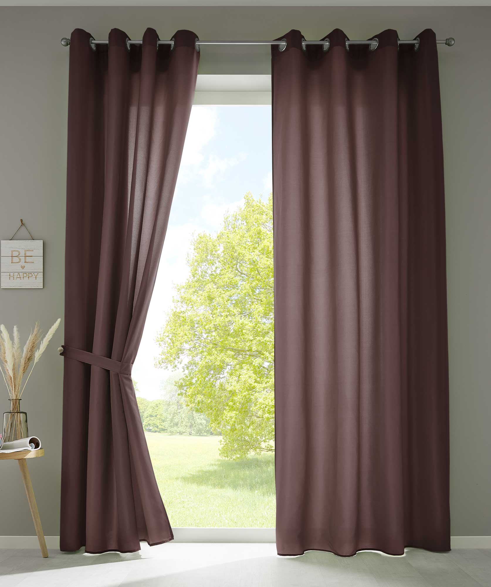 2er Set Vorhänge Schal Ösen »Berlin« Microsatin Lichtdurchlässig Uni Matt 20405N2 Braun HxB 225x140 cm Vorhang 20405N2braun | Gardinenbox.de