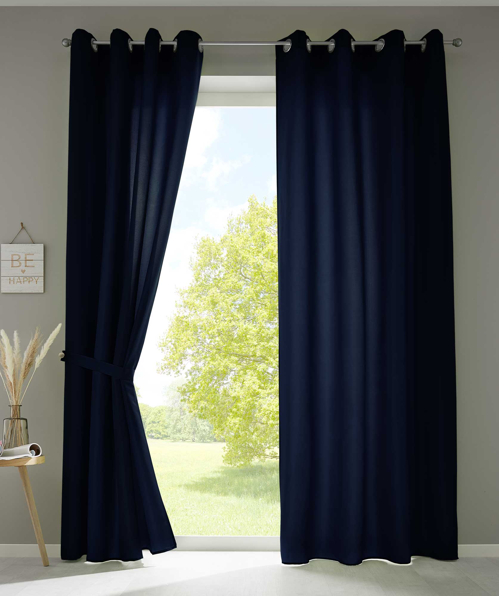 2er Set Vorhänge Schal Ösen »Berlin« Microsatin Lichtdurchlässig Uni Matt 20405N2 Dunkelblau HxB 245x140 cm Vorhang 20405N2dunkelblau_9b6a764f-d39b-4148-8e92-896ae04828ff | Gardinenbox.de