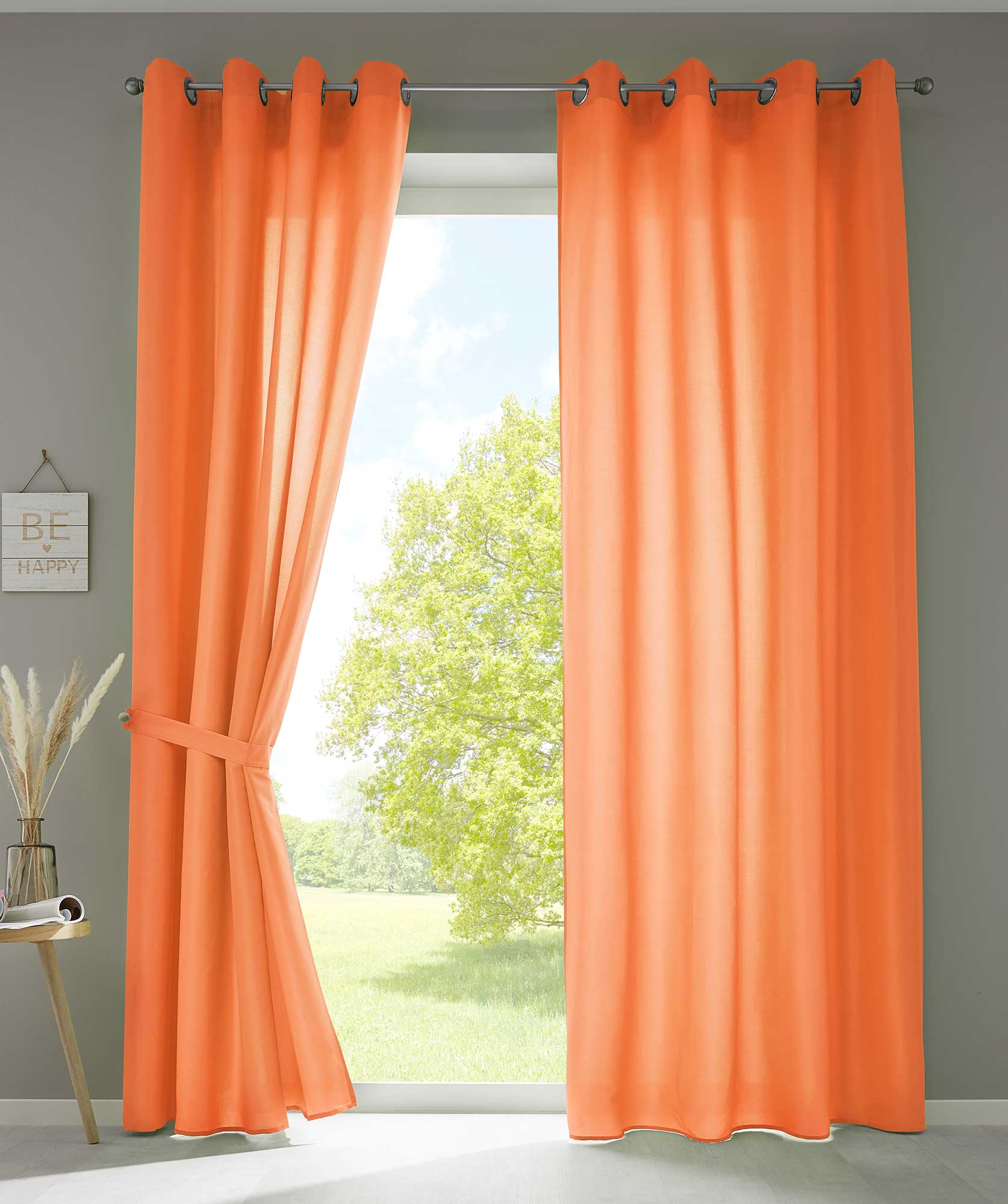 2er Set Vorhänge Schal Ösen »Berlin« Microsatin Lichtdurchlässig Uni Matt 20405N2 Orange HxB 245x140 cm Vorhang 20405N2orange_999c27f1-4bfd-4325-a106-1954e4ce1d85 | Gardinenbox.de