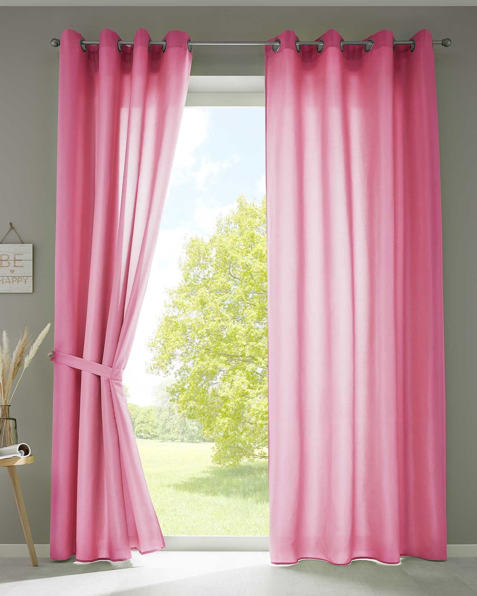 2er Set Vorhänge Schal Ösen »Berlin« Microsatin Lichtdurchlässig Uni Matt 20405N2 Pink HxB 225x140 cm Vorhang 20405N2pink | Gardinenbox.de