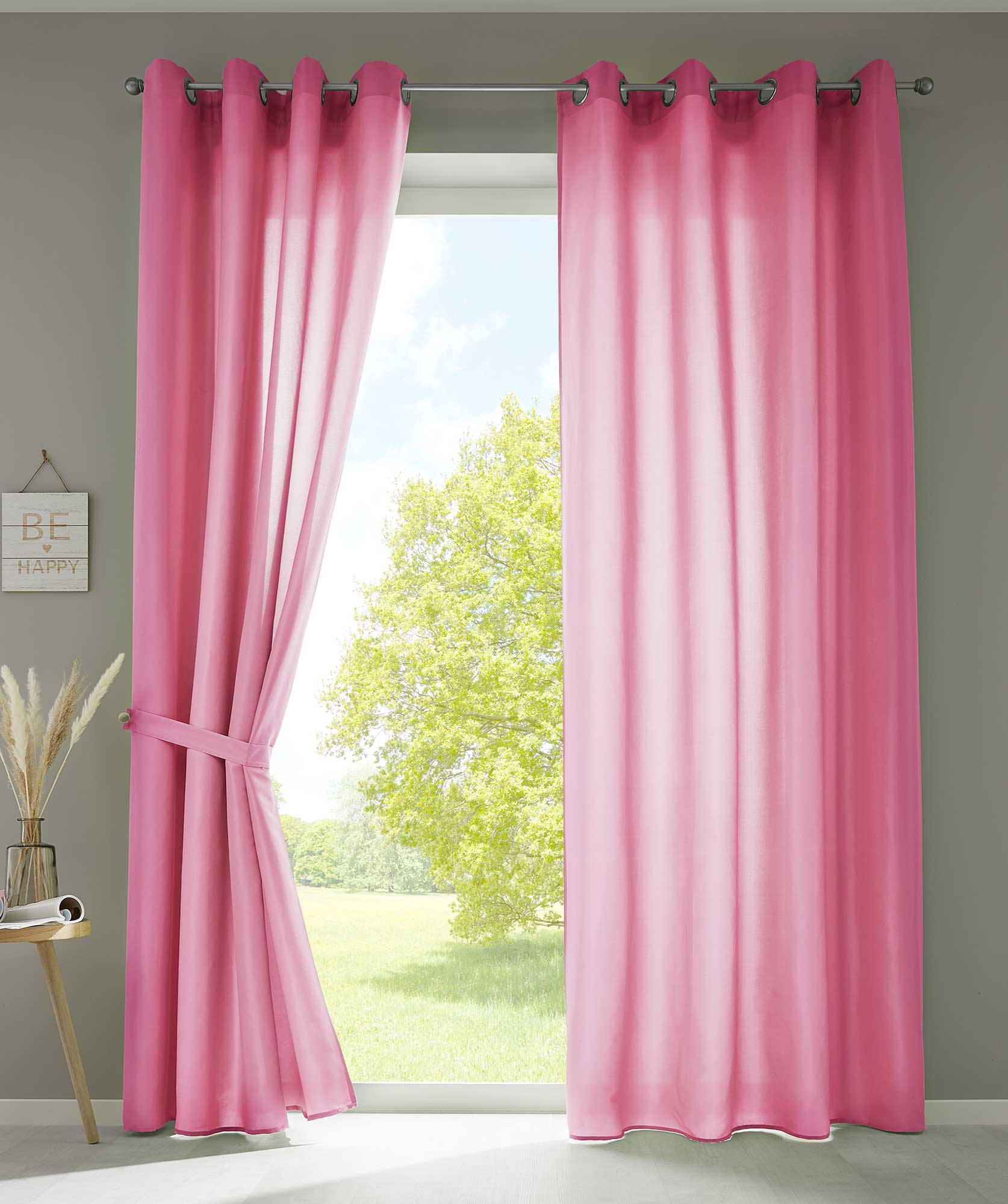2er Set Vorhänge Schal Ösen »Berlin« Microsatin Lichtdurchlässig Uni Matt 20405N2 Pink HxB 225x140 cm Vorhang 20405N2pink | Gardinenbox.de