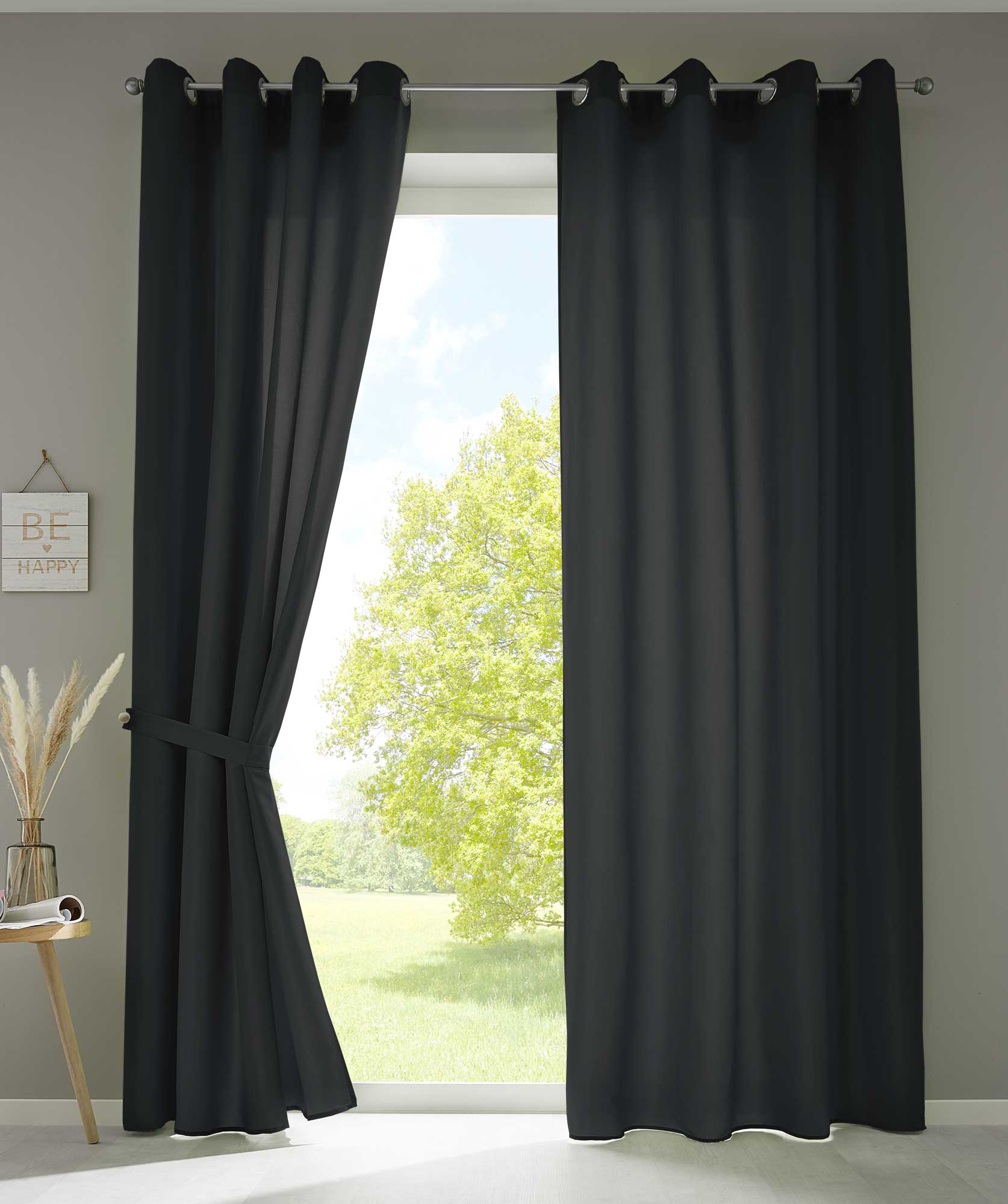 2er Set Vorhänge Schal Ösen »Berlin« Microsatin Lichtdurchlässig Uni Matt 20405N2 Schwarz HxB 245x140 cm Vorhang 20405N2schwarz_00b42012-fdde-4211-90fa-5c0ed4701676 | Gardinenbox.de
