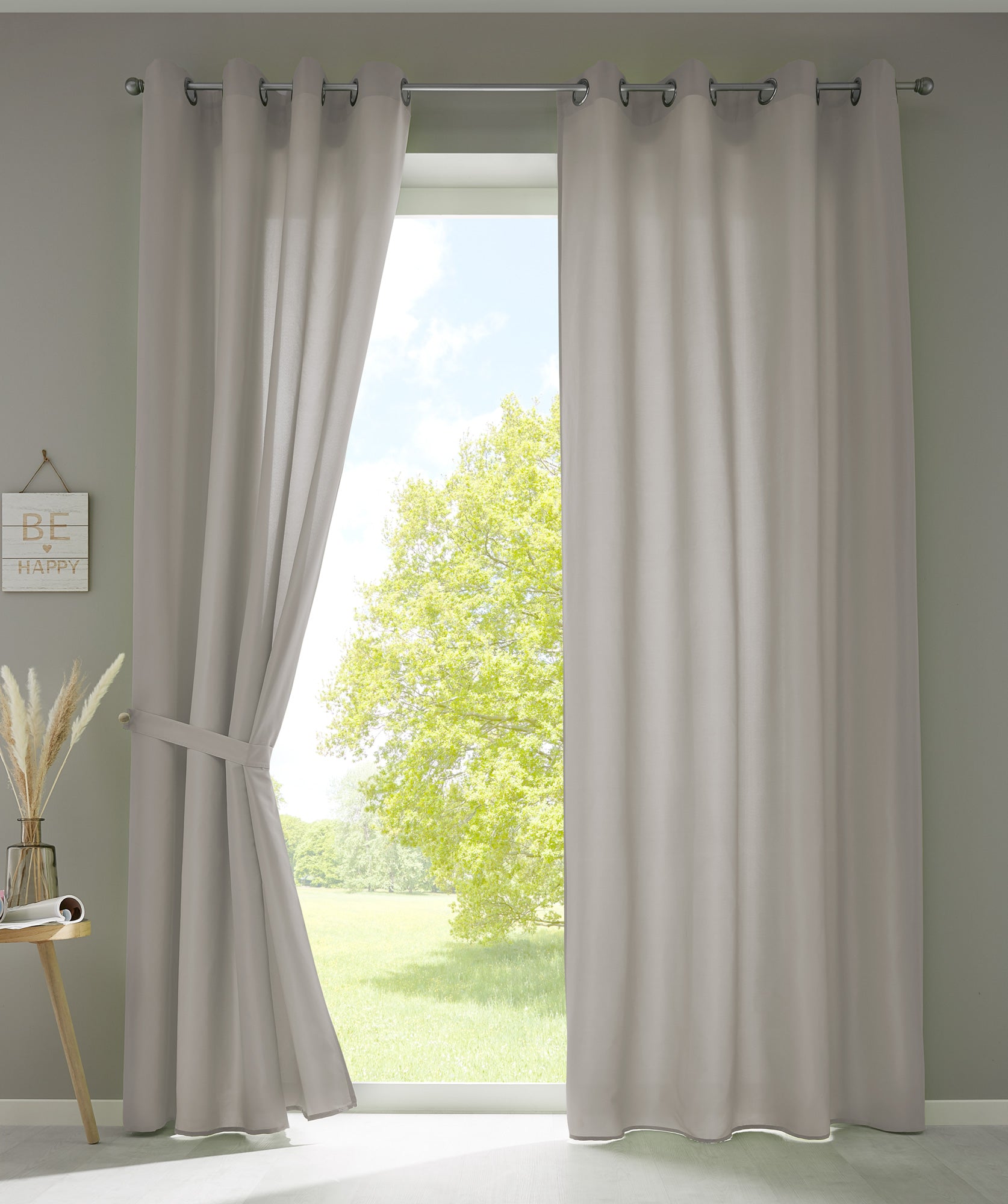 2er Set Vorhänge Schal Ösen »Berlin« Microsatin Lichtdurchlässig Uni Matt 20405N2 Stein HxB 245x140 cm Vorhang 20405N2stein_d2ba853e-cd86-47ef-995e-547495aae4a6 | Gardinenbox.de