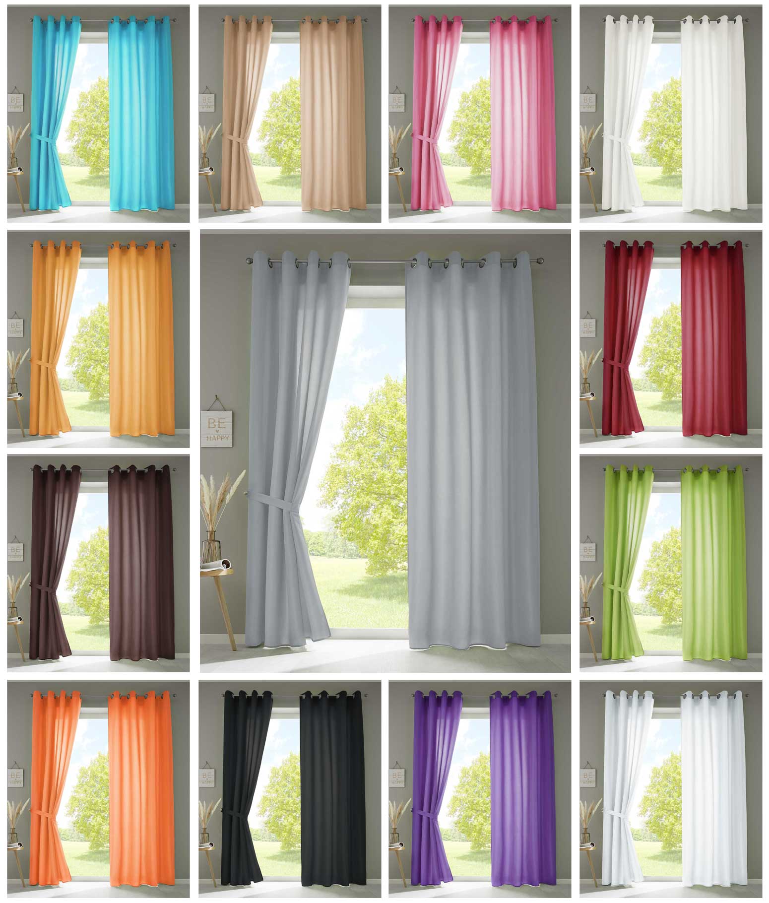 2er Set Vorhänge Schal Ösen »Berlin« Microsatin Lichtdurchlässig Uni Matt 20405N2 Vorhang 20405N2var | Gardinenbox.de