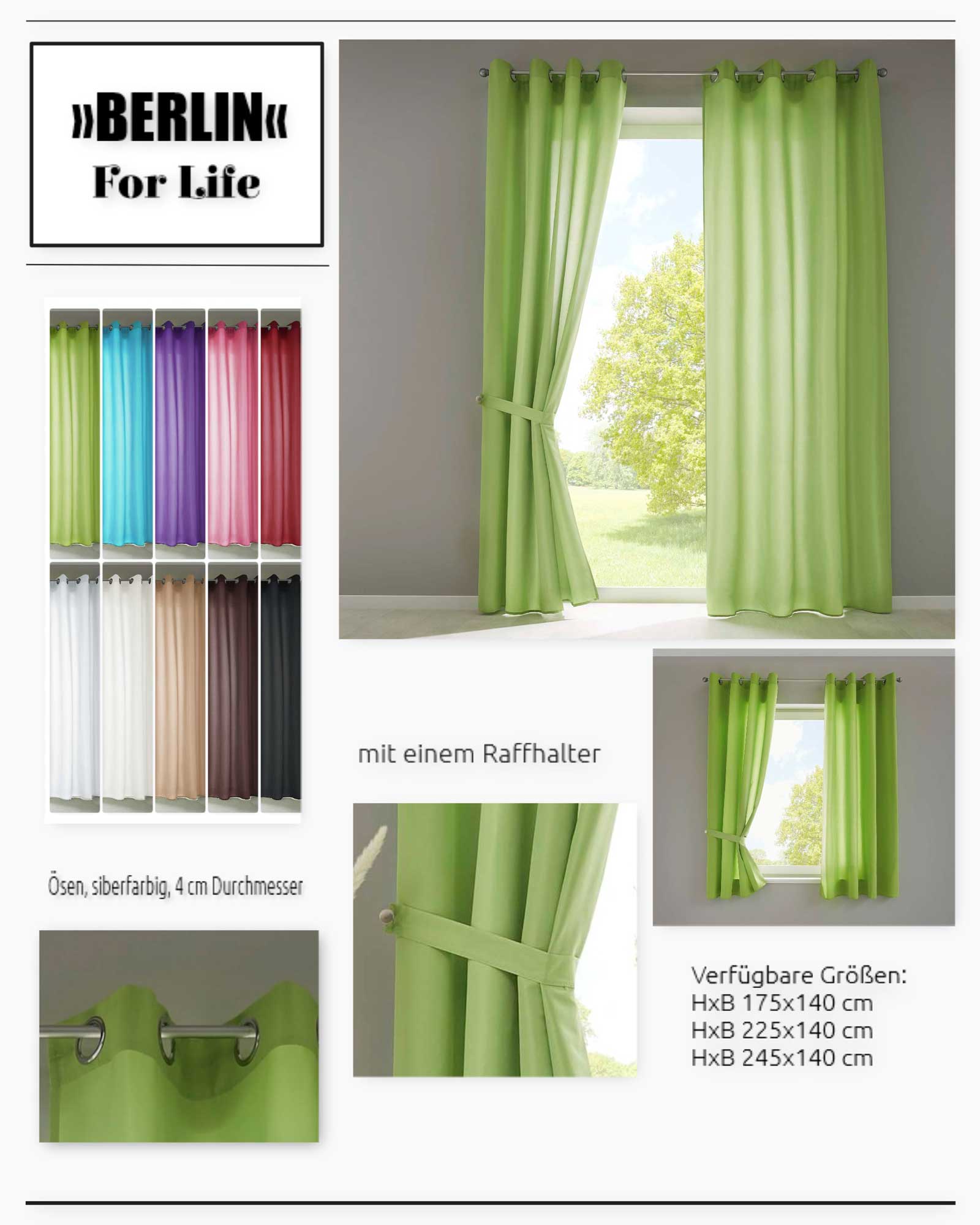 1er Set Vorhänge Schal Ösen »Berlin« Microsatin Lichtdurchlässig Uni Matt 20405N Vorhang 20405Nvar | Gardinenbox.de