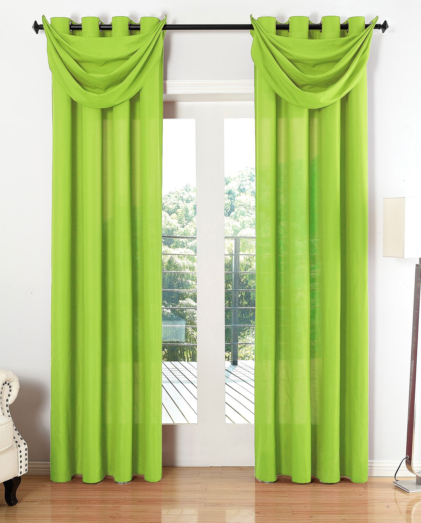 Vorhang Set Schal Ösen Microsatin Segeltuch Querbehang lichtdurchlässig Deko Wohnzimmer 20405S4 Apfelgrün HxB 175x140 cm Vorhang Set 20405S4apfelgruen | Gardinenbox.de