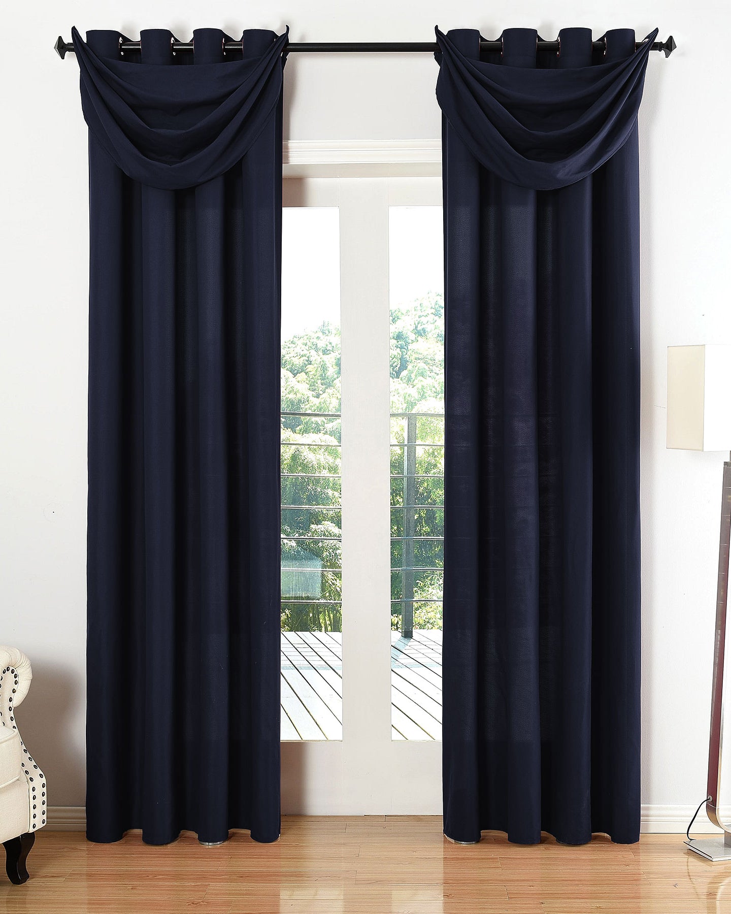 Vorhang Set Schal Ösen Microsatin Segeltuch Querbehang lichtdurchlässig Deko Wohnzimmer 20405S4 Dunkelblau HxB 175x140 cm Vorhang Set 20405S4dunkelblau | Gardinenbox.de