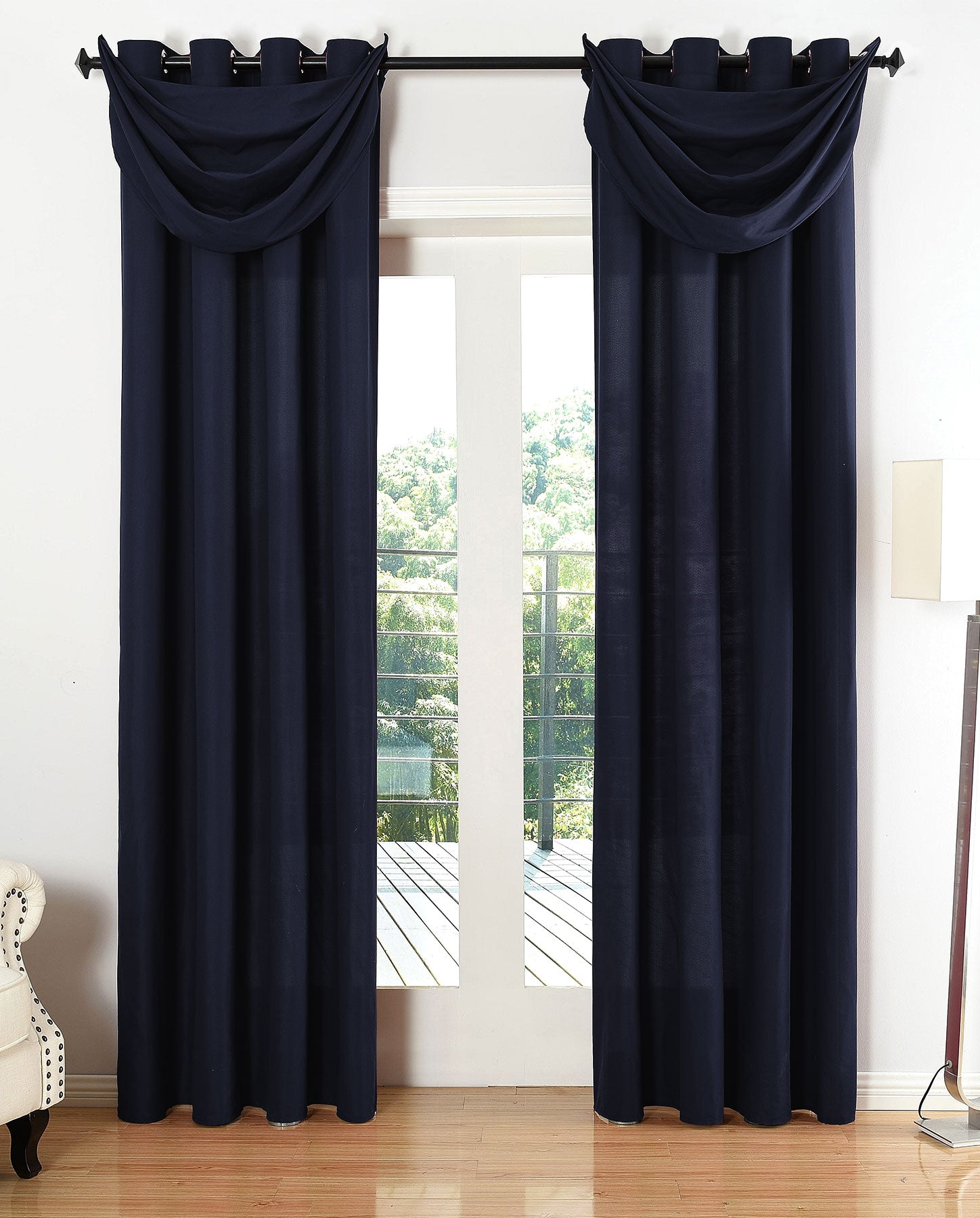 Vorhang Set Schal Ösen Microsatin Segeltuch Querbehang lichtdurchlässig Deko Wohnzimmer 20405S4 Dunkelblau HxB 245x140 cm Vorhang Set 20405S4dunkelblau_d88c5a3f-a3fe-42e3-87da-c870097f46c7 | Gardinenbox.de