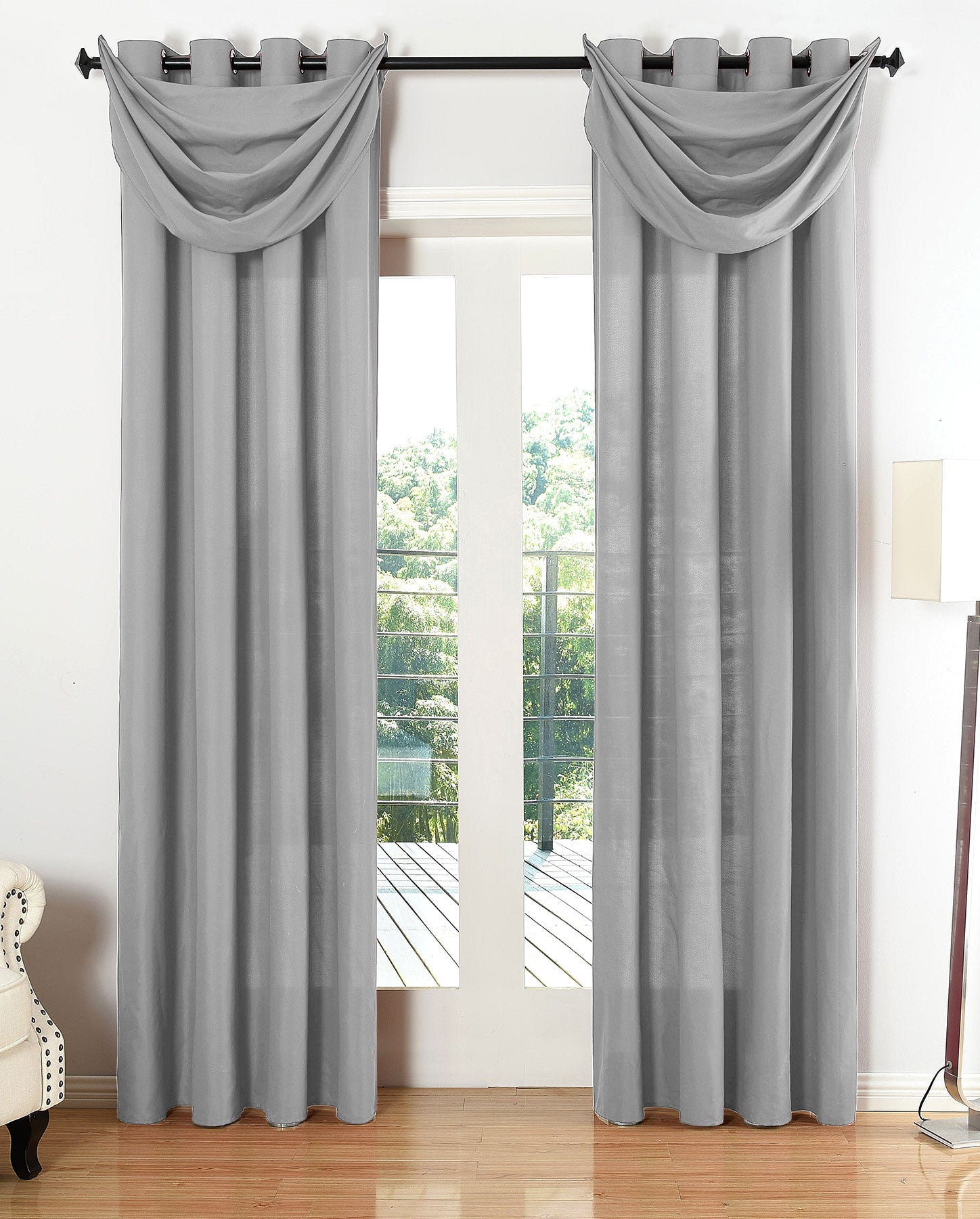 Vorhang Set Schal Ösen Microsatin Segeltuch Querbehang lichtdurchlässig Deko Wohnzimmer 20405S4 Grau HxB 225x140 cm Vorhang Set 20405S4grau_fcffa5b2-a703-494c-9ad1-23e9a5047960 | Gardinenbox.de